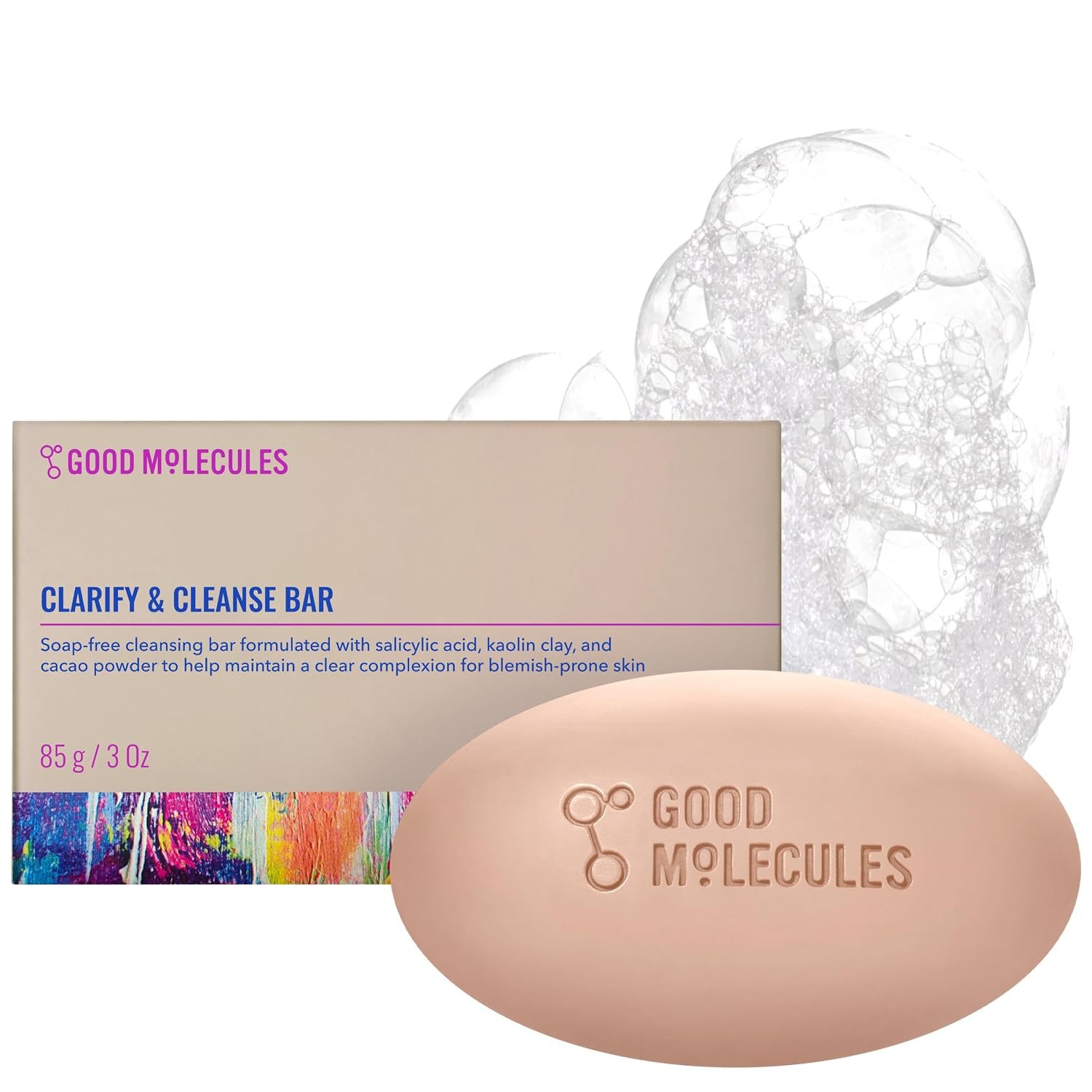 Good Molecules Clarify and Cleanse Bar – Soap Free Bar with Salicylic Acid, BHA for Skin Tone Balancing and Cleansing – Body and Facial Cleanser, Skin Care for Face