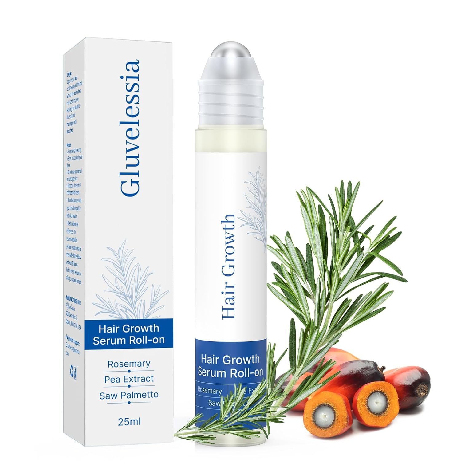 Hair Growth Serum Roll On with Rosemary，Helps Support Thicker, Fuller Hair Appearance，Clean, Non-Greasy Hair Loss Support for Men & Women，Saw Palmetto，0.84 Fl Oz (Pack of 1)