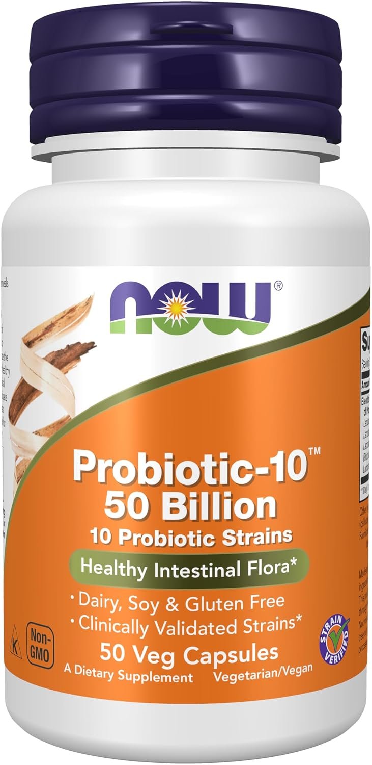 NOW Foods Supplements, Probiotic-10™, 50 Billion, with 10 Probiotic Strains, Strain Verified, 50 Veg Capsules