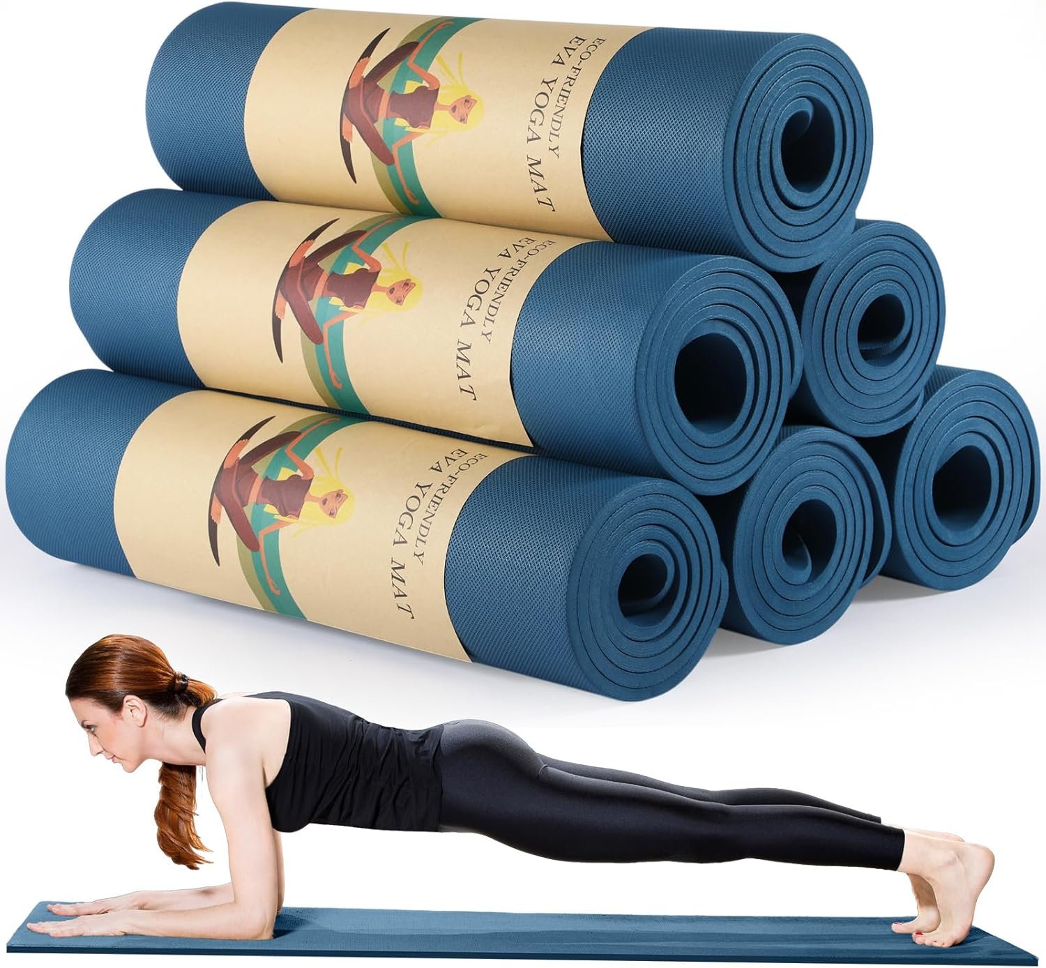 Timgle 6 Pcs 10mm Thick Yoga Mat Bulk 68 x 24 Inches Anti-slip Tear-resistant Exercise Mat Adult Gym Mats for Fitness, Stretching, Workout and Studio, Outdoor Yoga, Pilates