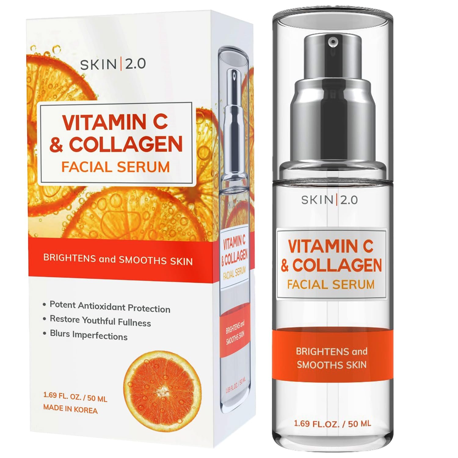 Skin 2.0 Vitamin C Serum – Dermatologist Tested, Anti-Aging & Dark Spot Remover – Brightening, Clean Beauty, Cruelty-Free, Korean Skincare for Glass Skin, All Skin Types – 1.69 Fl. oz