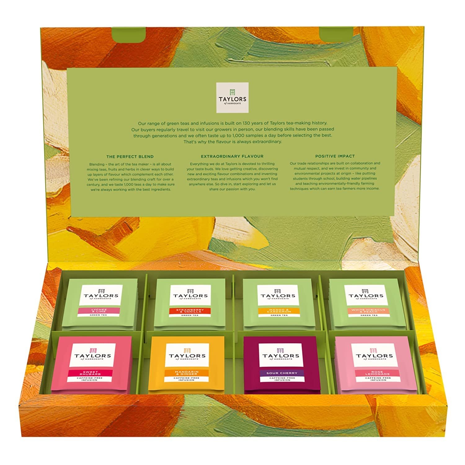 Taylors of Harrogate Assorted Green & Herbal Teas Sampler, Variety Pack Gift Box, Individually Wrapped Bags, 48 Count (Pack of 1), Premium Green & Herbal Teas, Mixed Caffeinated & Caffeine-Free Selection, 48 Teabags