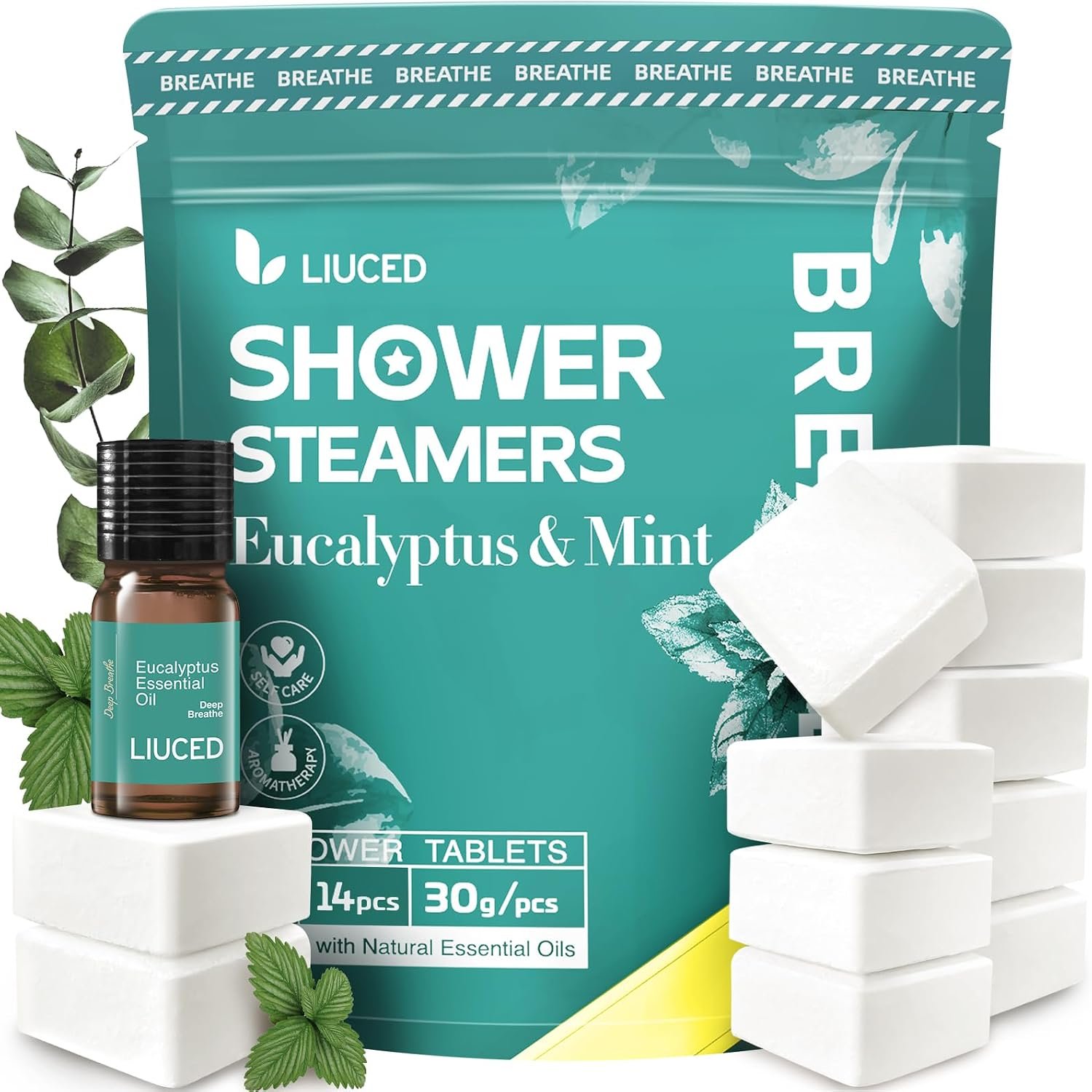 14+1 Shower Steamers – 14 Pack Eucalyptus & Mint Shower Bombs Aromatherapy and 5ml Natural Eucalyptus Essential Oils, Eucalyptus for Shower, Birthday Gifts for Women Mom