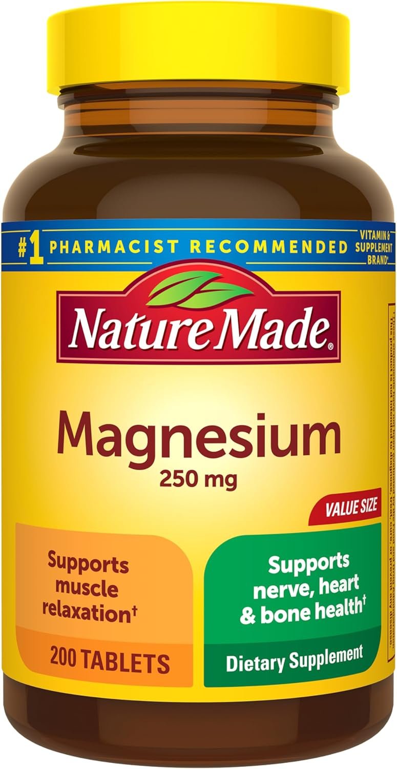 Nature Made Magnesium Oxide 250 mg, Magnesium Supplements for Men and Women, Support for Muscle, Heart, Bone and Nerve Health, 200 Tablets, 200 Day Supply
