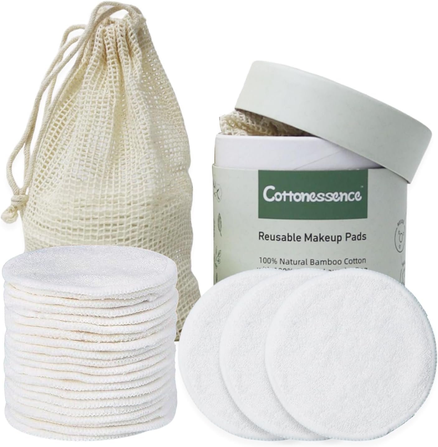 Reusable Makeup Remover Pads – 25 Pack Cotton Rounds with Washable Laundry Bag and Round Box for Storage, Bamboo Cotton for All Skin Types