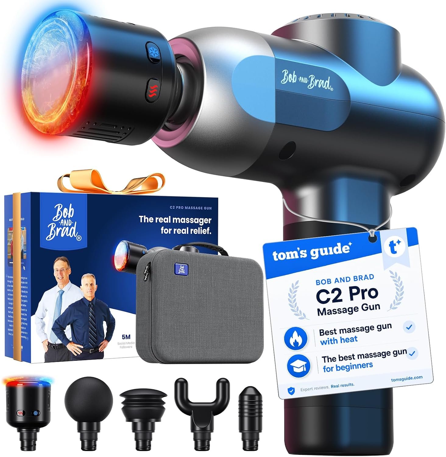 BOB AND BRAD C2 Pro Massage Gun with Heat and Cold Therapy, FSA Eligible & HSA Approved, PT-Developed Deep Tissue Back Massager for Athletes, Men & Women — Birthday & Holiday Gifts