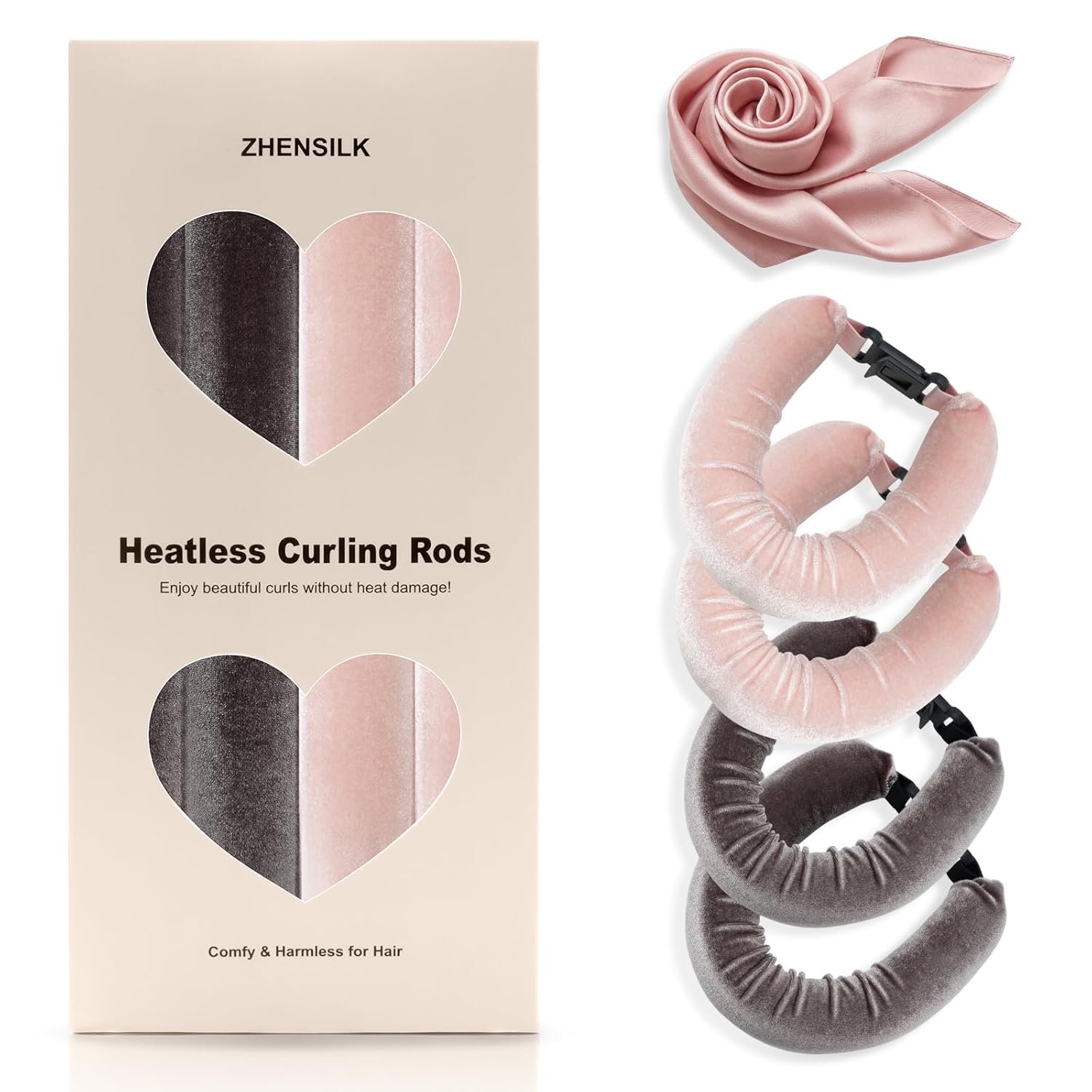 Heatless Hair Curler Set – 4PCS Velvet Overnight Blowout Rods for Heatless Curls, Jumbo Flexible Curling Rods to Sleep In, No Heat Curling Tools for Natural Waves and Curls