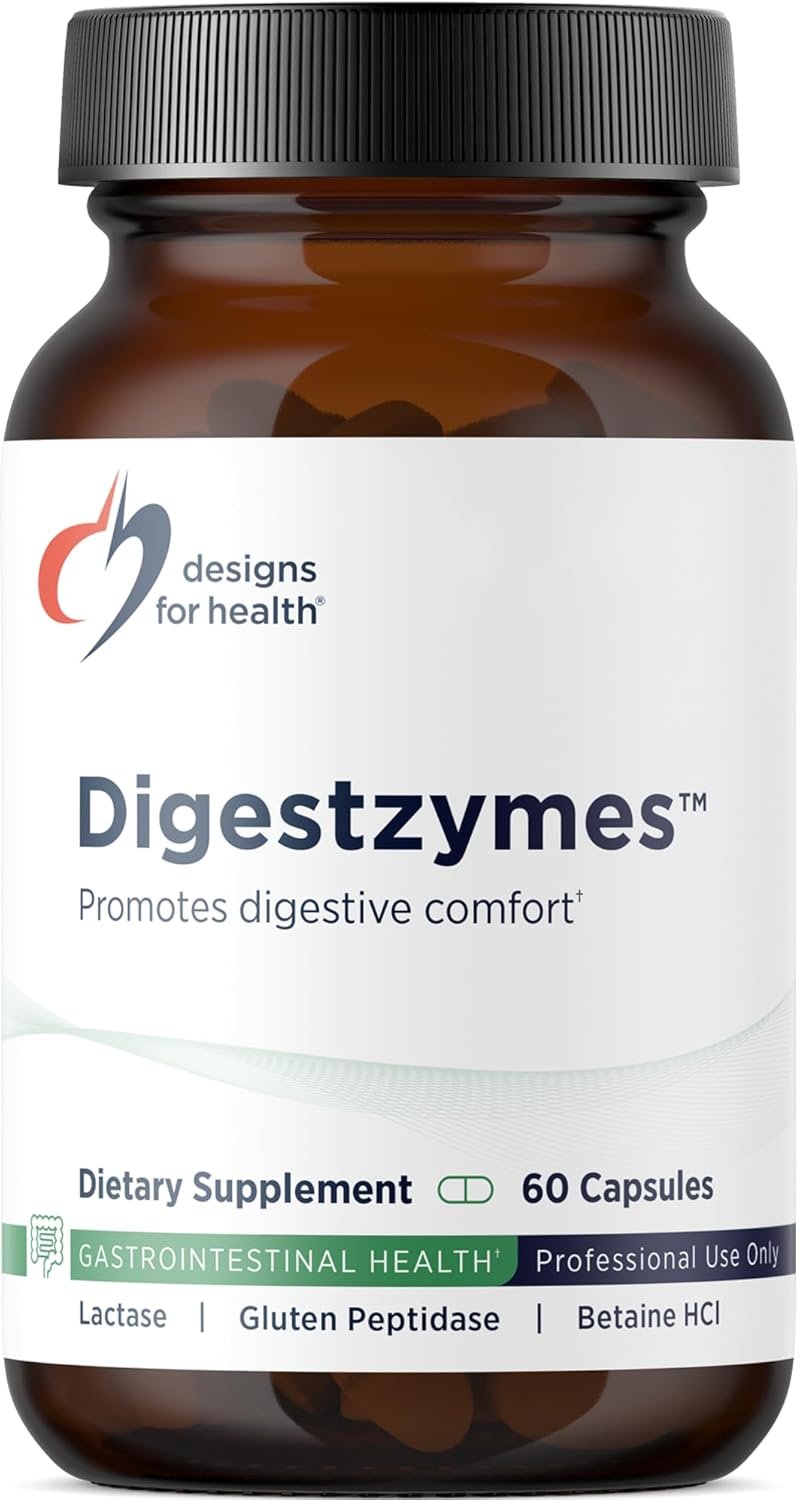 Designs for Health Digestzymes – Digestive Enzymes + Betaine Hydrochloride for Gas & Bloating Relief – Pepsin, Ox Bile, Lactase Enzyme & Lipase Enzymes for Digestion (60 Capsules)