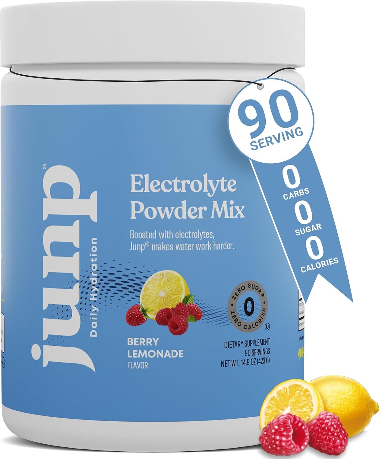 JUNP Electrolytes Powder No Sugar No Carbs – Berry Lemonade Keto Electrolyte Drink Mix – Potassium & Salt Hydration Powder Electrolytes – Zero Calorie Sugar Free Electrolyte Powder, 90 Servings