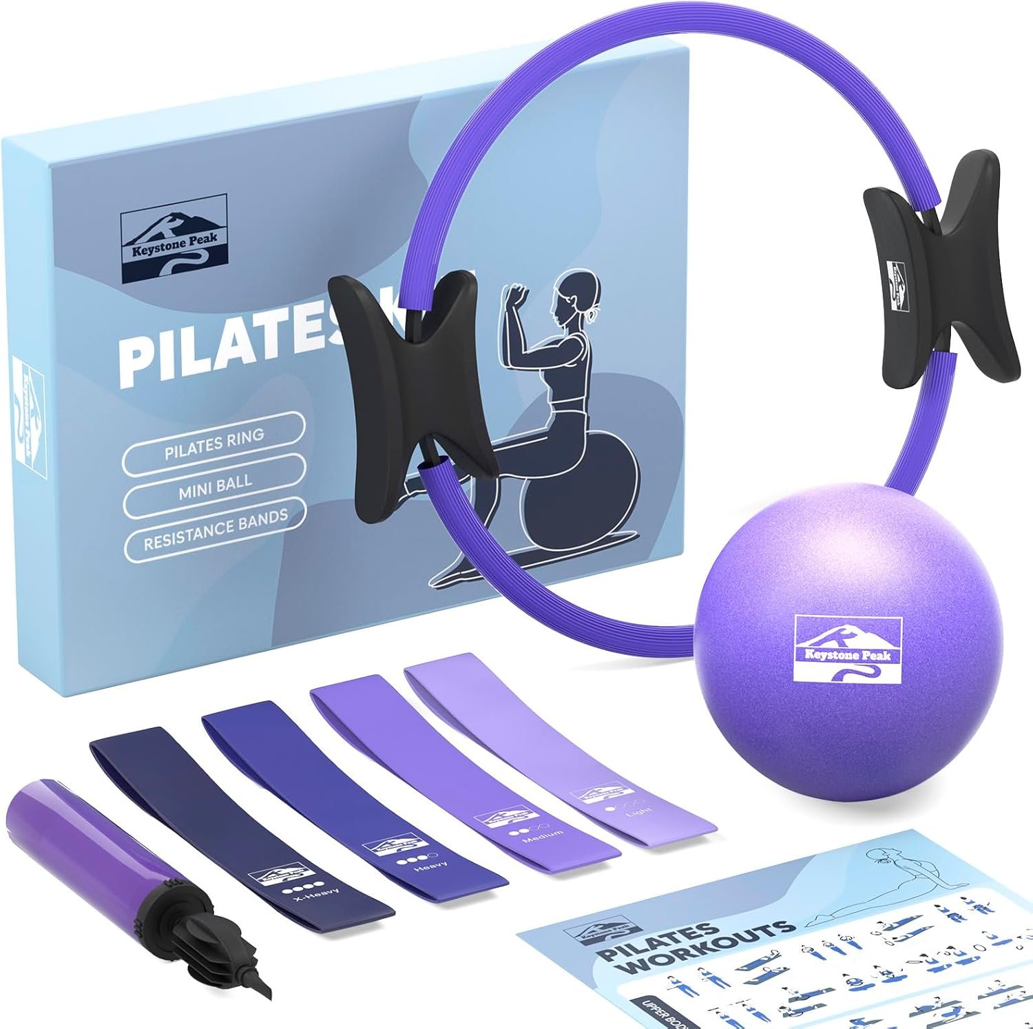 Pilates Ring and Ball Set, at Home Pilates Kit with 14″ Exercise Ring, Mini Ball