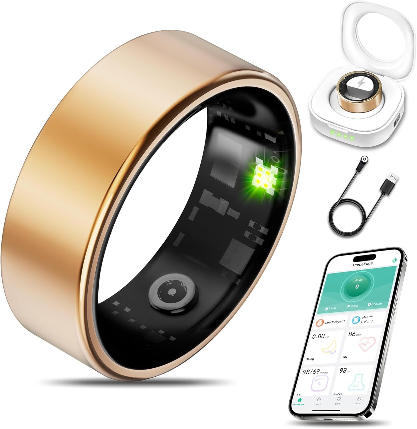Smart Health Ring Fitness Tracker for Men Women, Sleep, Stress & Activity Monitoring, IP68 Waterproof, Long Lasting Battery, No Subscription Fees, Compatible with iOS & Android, Rose Gold 8