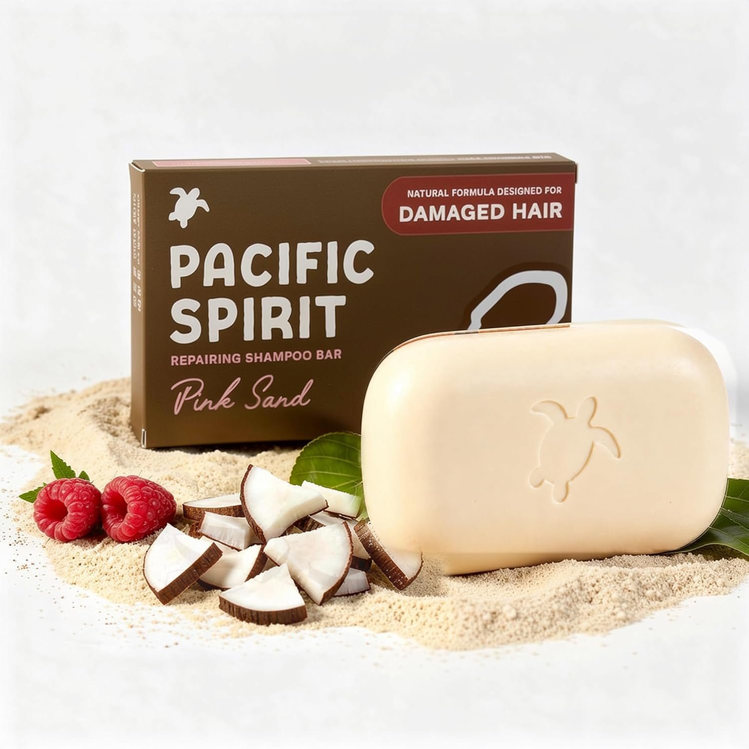 Pink Sand Shampoo Bar for Damaged Hair, Coconut Oil & Raspberry, White Clay, Soft Shine, Vegan, 3.53 Oz