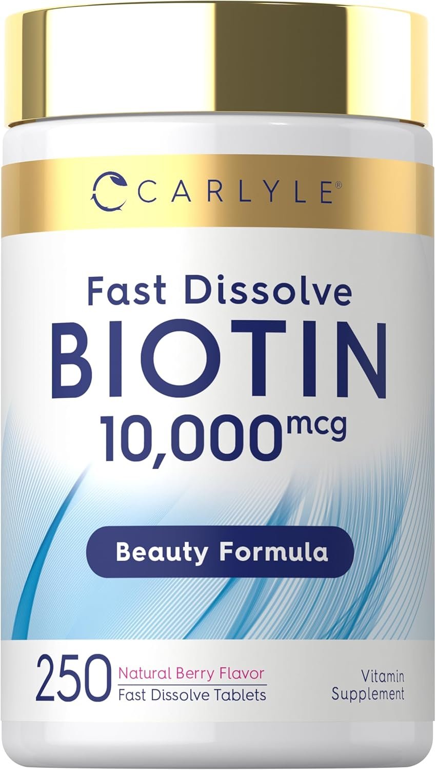 Carlyle Biotin 10000mcg | 250 Fast Dissolve Tablets | Max Strength | Vegetarian, Non-GMO, Gluten Free Supplement