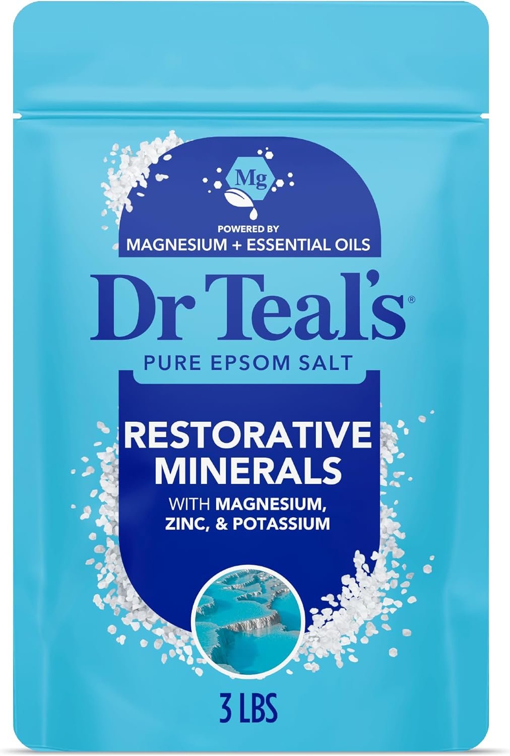 Dr Teal’s Epsom Salt Magnesium Soak, Restorative Minerals with Magnesium, Potassium & Zinc, 3 lbs