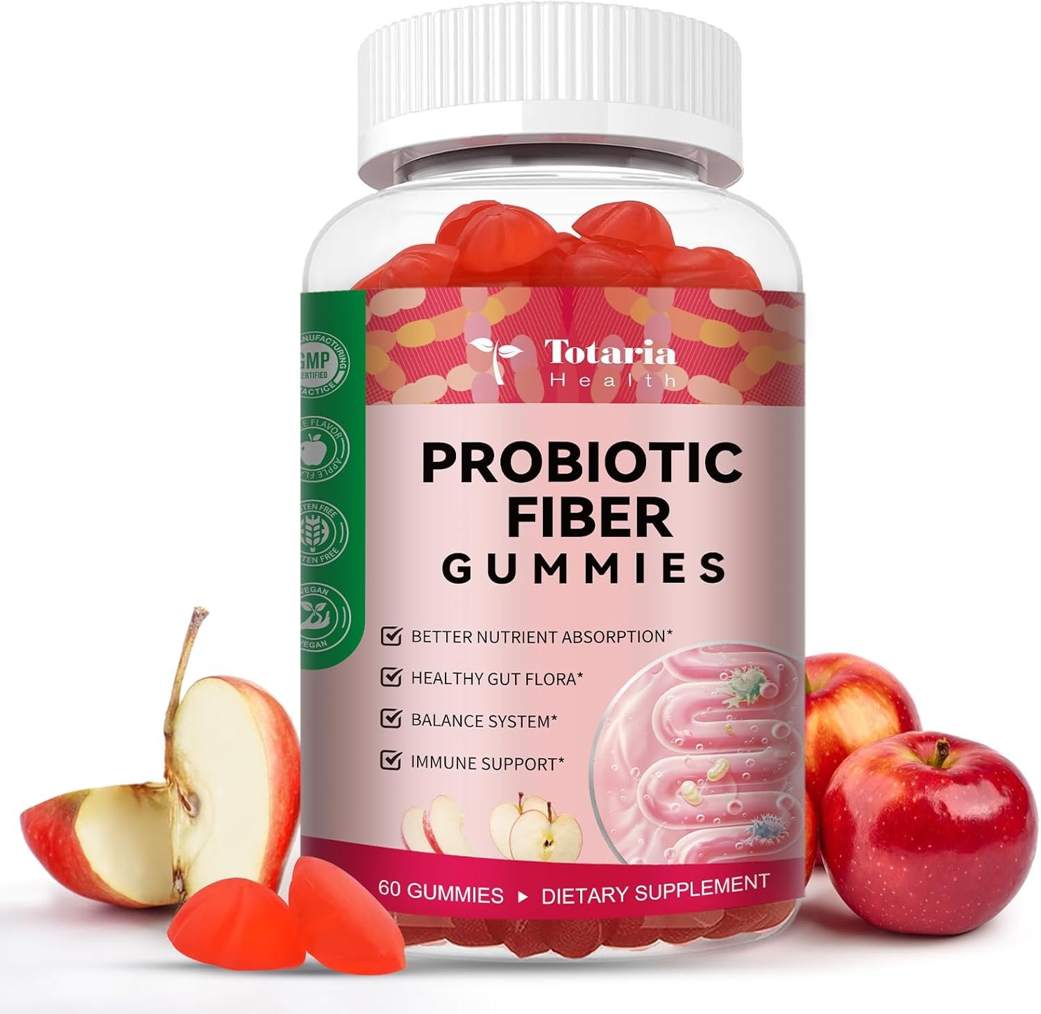9-in-1 Probiotic Prebiotic Fiber Gummies for Adults & Teens 16G Fiber per Serving, Psyllium Husk Fiber Supplement with 5 Billion CFU Bacillus Coagulans, Inulin, ACV for Digestion & Gut – 60 Counts