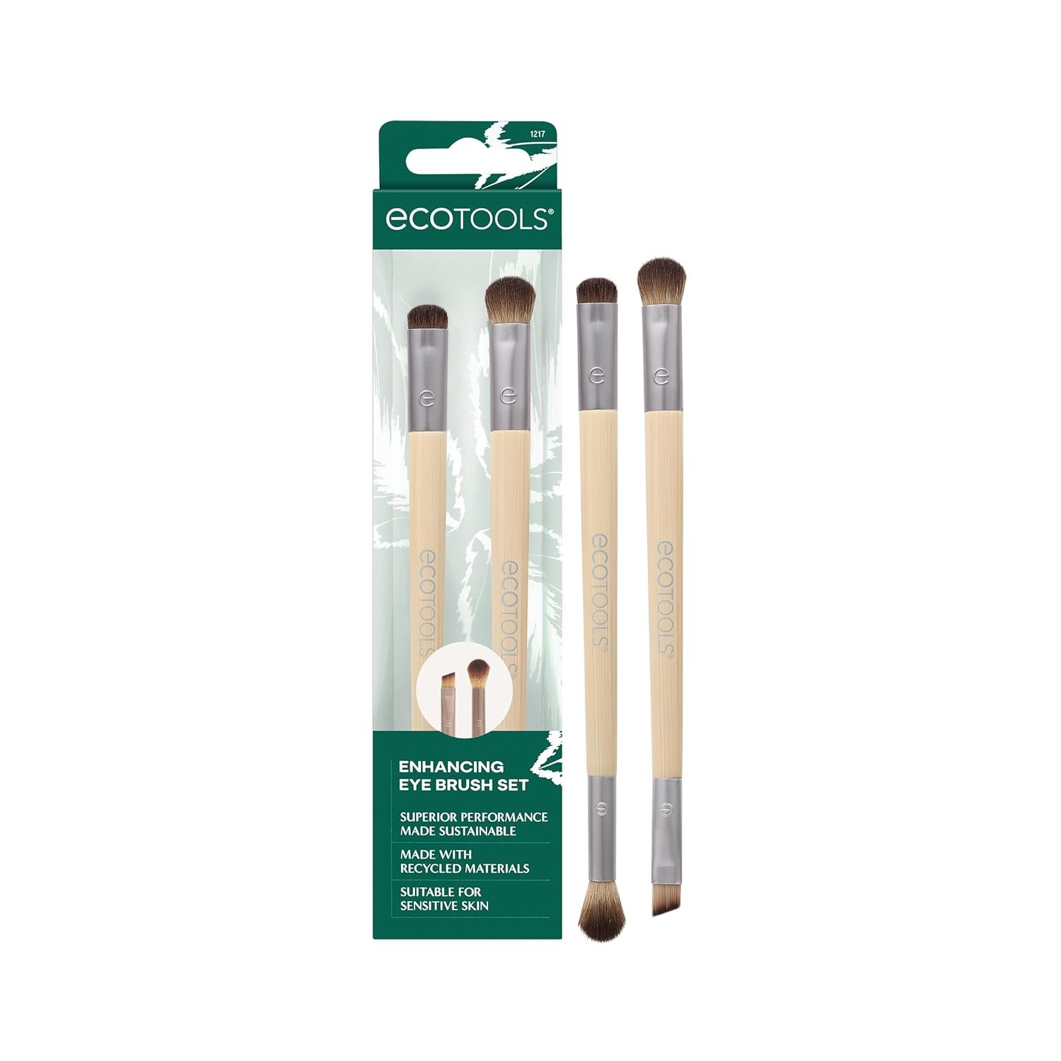 EcoTools Enhancing Eye Brush Set, Makeup Brushes for Liquid, Cream & Powder Eyeshadow & Eye Liner Application, Dual-Sided, Synthetic Bristles, Cruelty-Free, 2 Piece Set