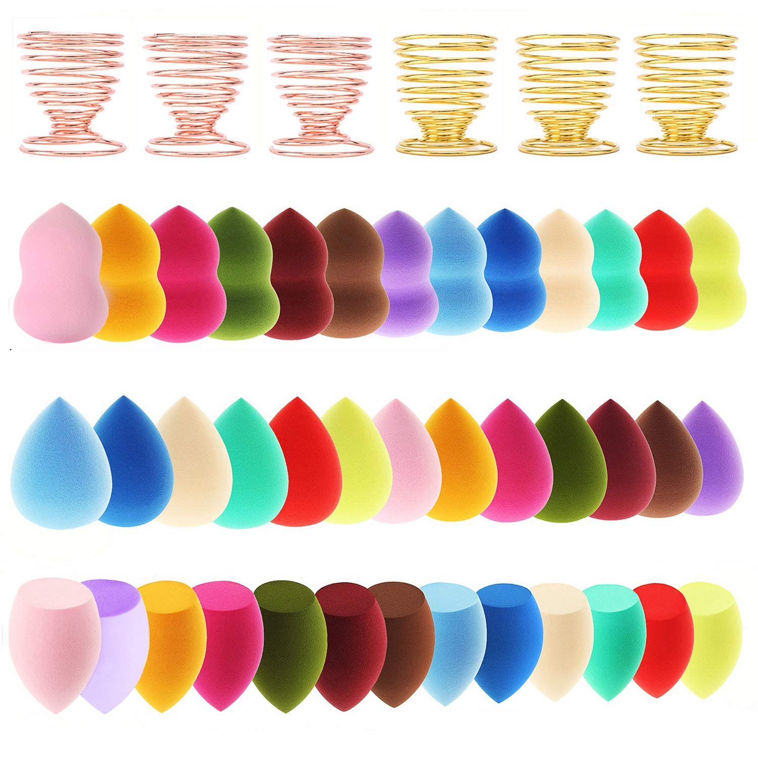 45pcs Makeup Sponge Blender Set – 39 Pcs Latex-Free Vegan Sponges with 6 Pcs Makeup Blender Holder, Beauty Cosmetic Foundation Blending Powder Puff for Liquid Powers BB Cream (Style 2)