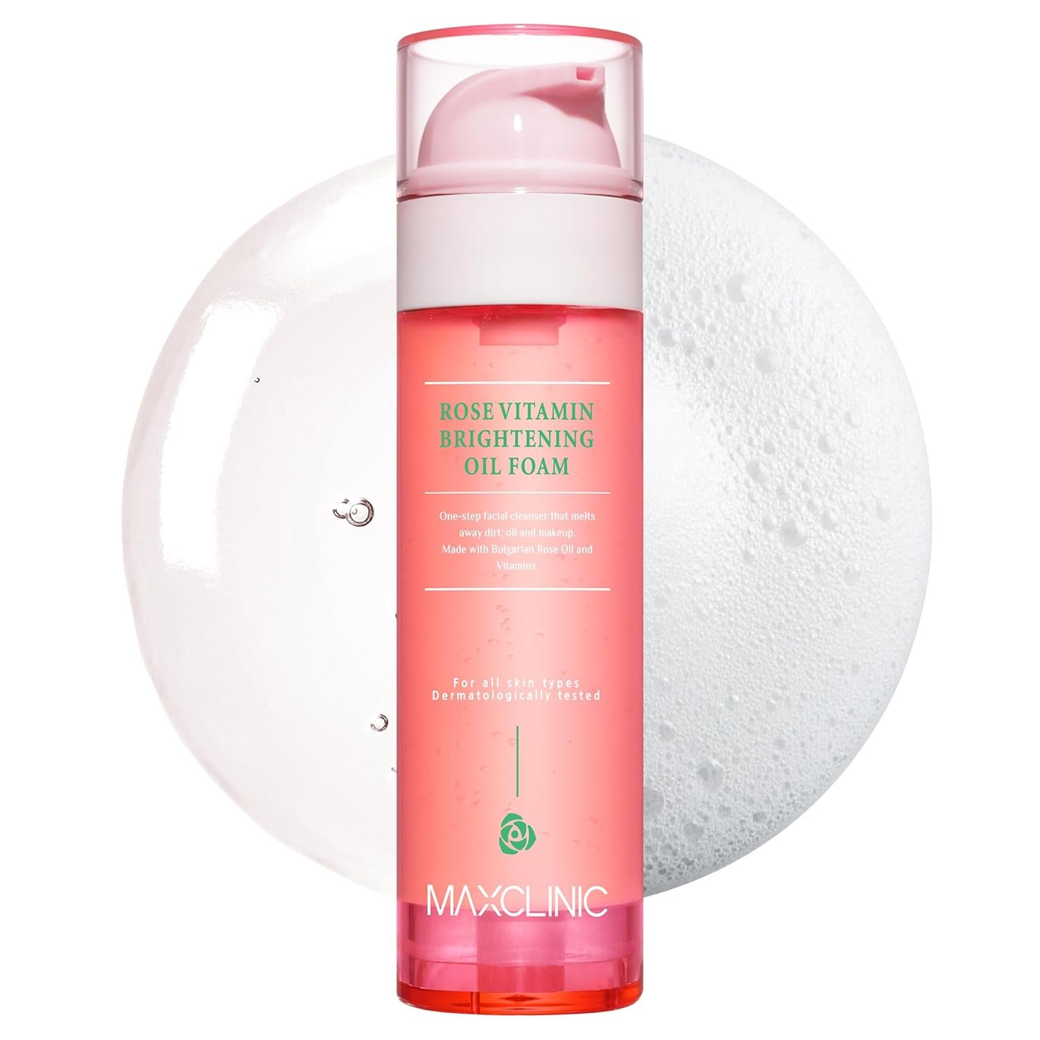 [K-Beauty] Rose Vitamin Revitalizing Oil to Foam – All-in-One Korean Face Wash Oil-Based Foaming Facial Cleanser – Pore Minimizing & Blackhead Remover – Makeup Cleansing for All Skin Types 3.88 fl oz