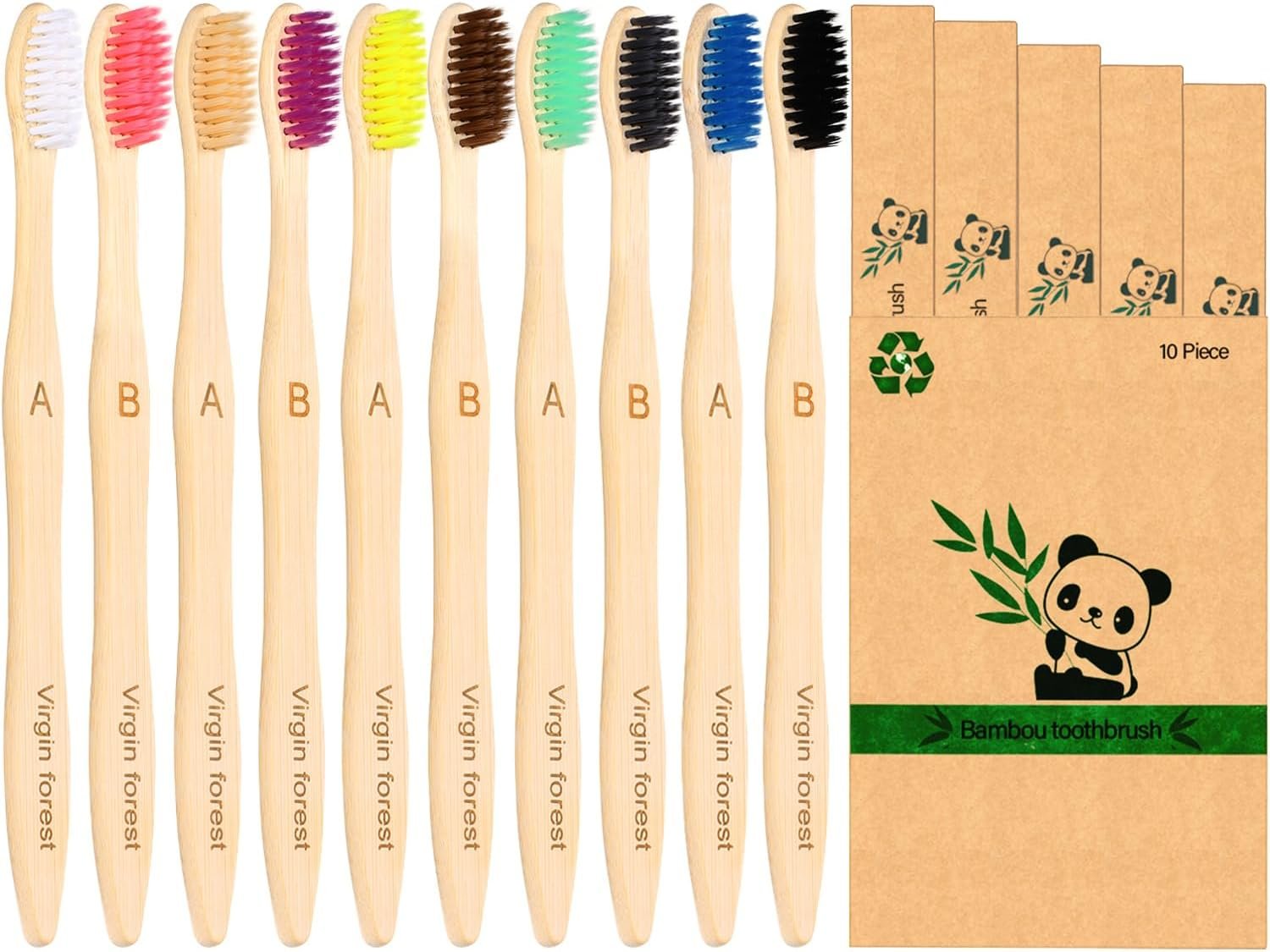 Virgin Forest Bamboo Toothbrushes 10pk, Soft Biodegradable BPA Free Eco Oral Care