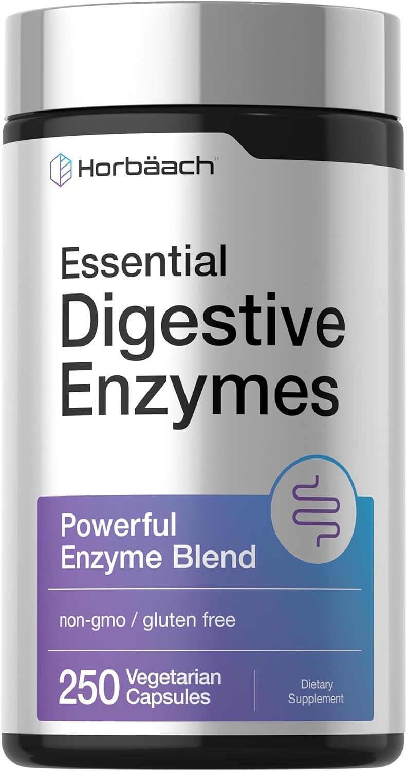 Horbäach Essential Digestive Enzymes | 250 Capsules | Powerful Enzyme Blend for Men & Women | Non-GMO & Gluten Free Supplement