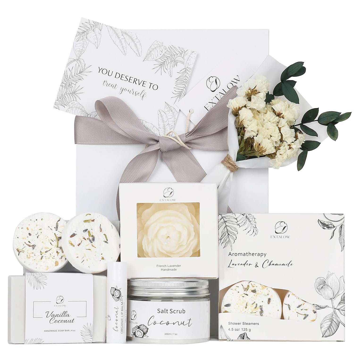 EXTALOW Spa Gifts for Women Bath and Body Gift Baskets Bridal Shower Gifts Coconut Lavender Home Spa Set Self Care Gift for Mom Sister Her Wife Birthday Gifts Spa Kit Care Package Thank You Gift