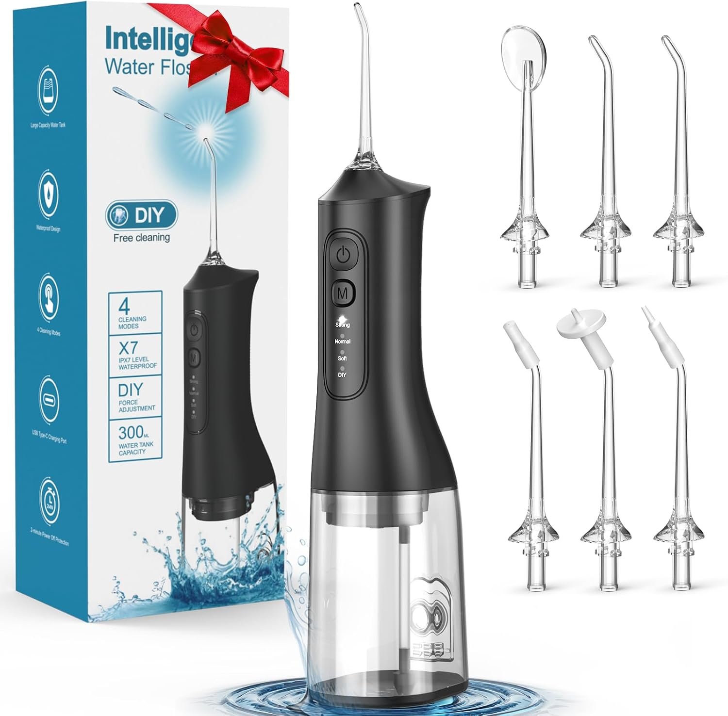 Water Flosser, Rechargeable 300ML IPX7 Waterproof Cordless Portable Oral Irrigator with 4 Modes 01
