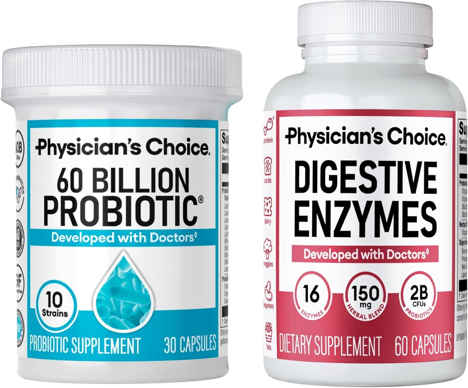 Physician’s CHOICE Advanced Gut Health Bundle: 60 Billion Probiotics 30ct + Digestive Enzymes 60ct for Digestive, Gut, and Immune Health Supports Occasional Constipation, Diarrhea, Gas, and Bloating