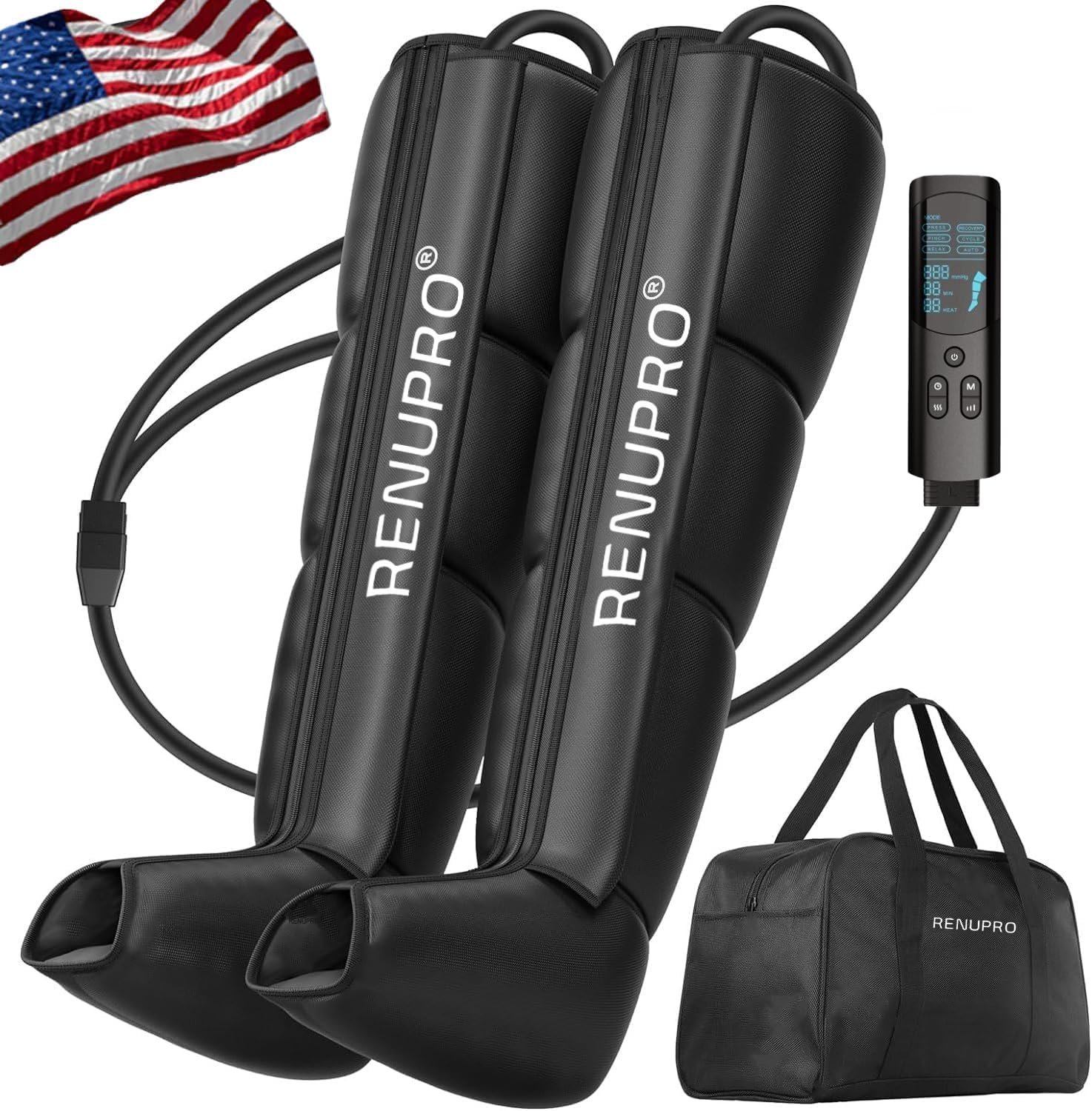 Professional Leg Compression Massager for Circulation Improvement and Faster Recovery – Air Compression Boots, Leg Massager Device for Athletes USA Owned