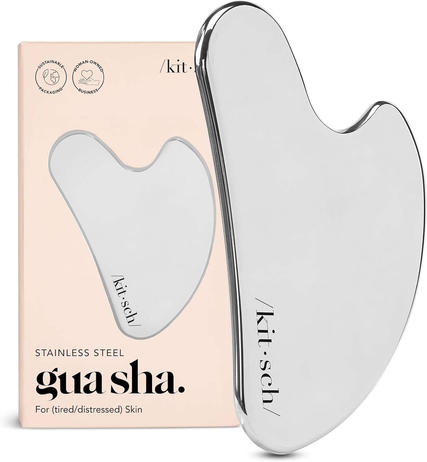 Kitsch Stainless Steel Gua Sha Facial Tools – Guasha Tool for Face, Face Sculpting Tool, Neck Massager, Double Chin Reducer Gua Sha Tools, Lymphatic Drainage Massager, Facial Skin Care – Silver