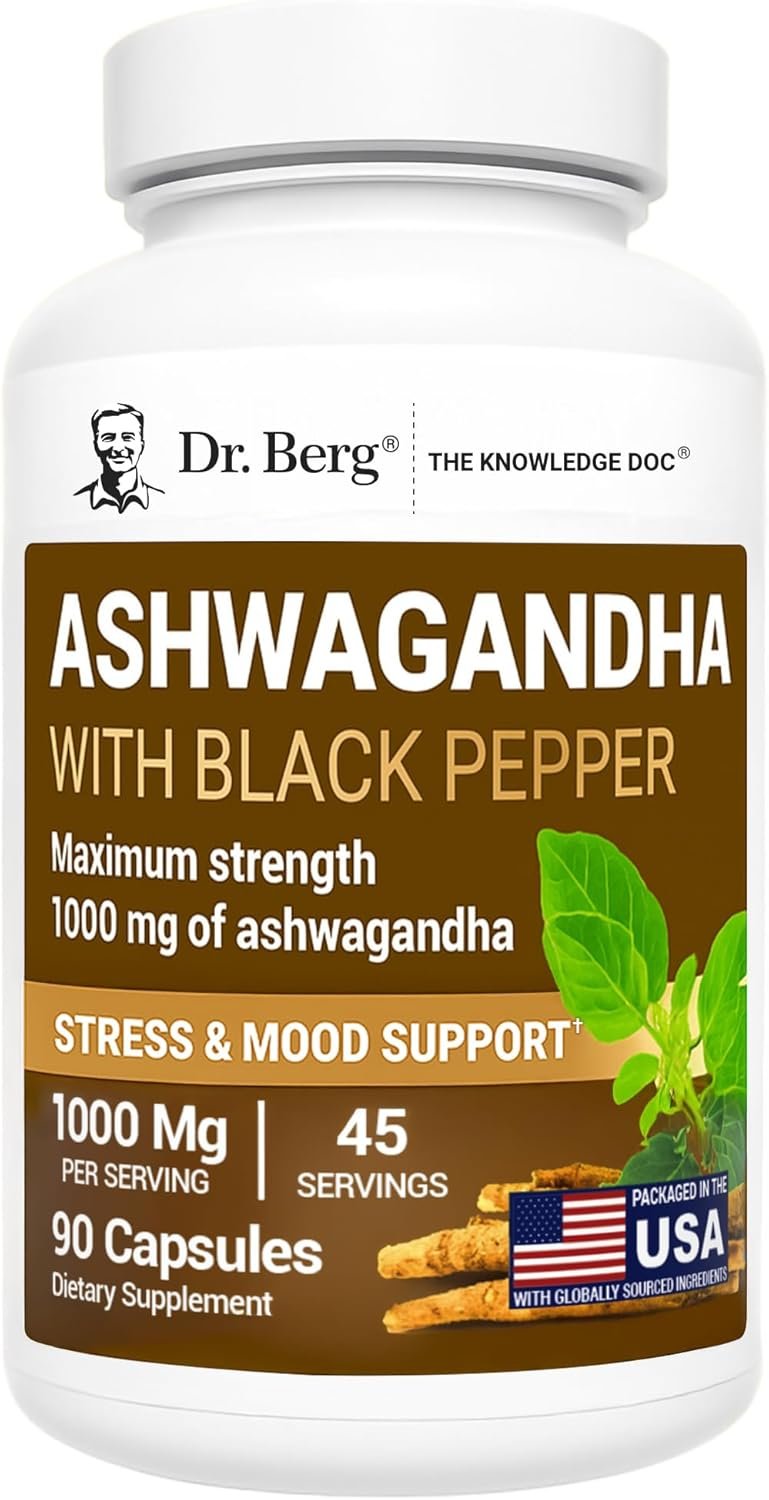 Dr. Berg Ashwagandha Capsules 1000mg – Includes Ashwagandha Root with Black Pepper from Bioperine – Ashwagandha Supplements 90 Capsules