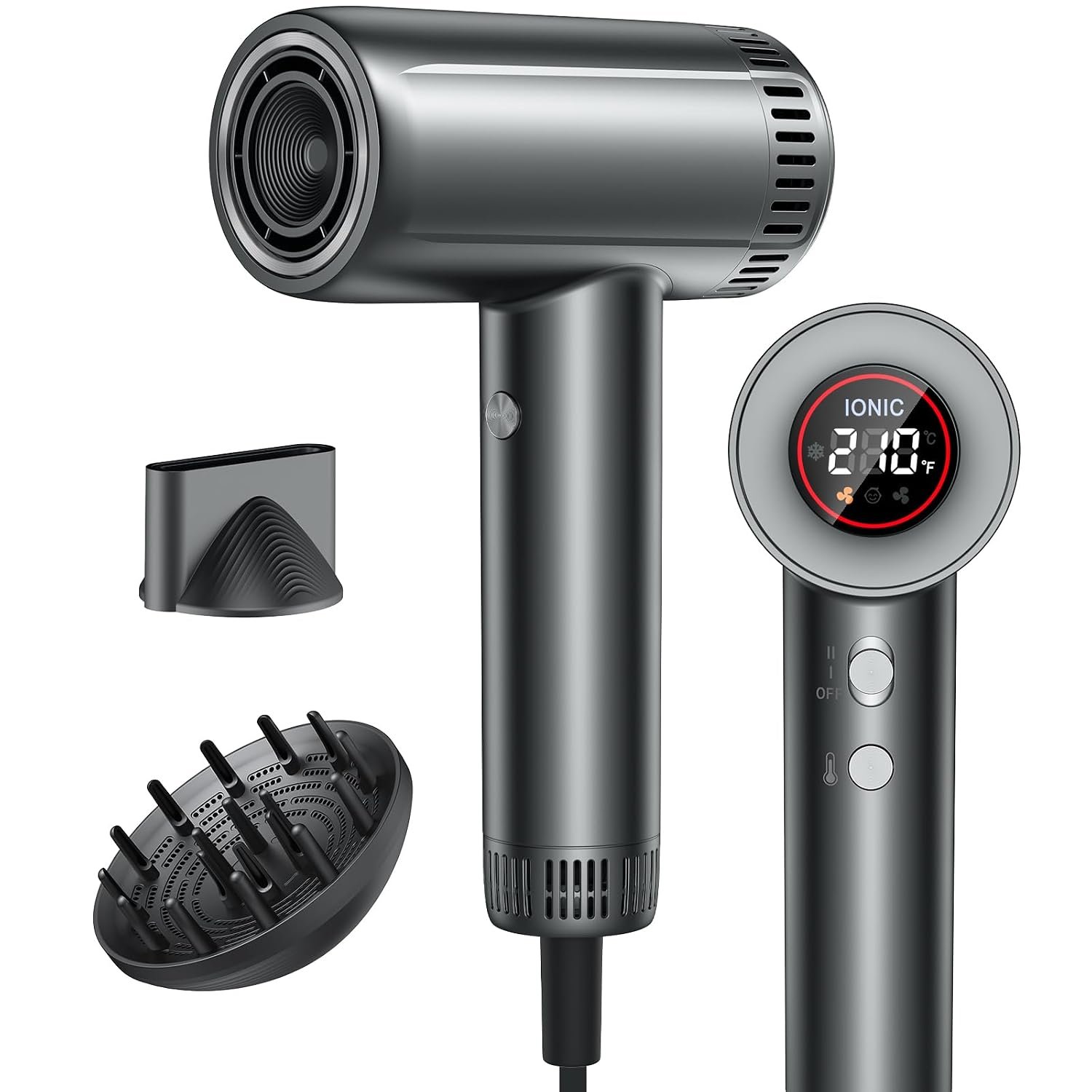High-Speed Hair Dryer, 150000RPM Brushless Motor for Ultra-Fast Drying, 500M Ionic Negative Blow Dryer for Frizz Reduce, Low Noise Hair Blow Dryer with Magnetic Diffuser for Home Travel Salon