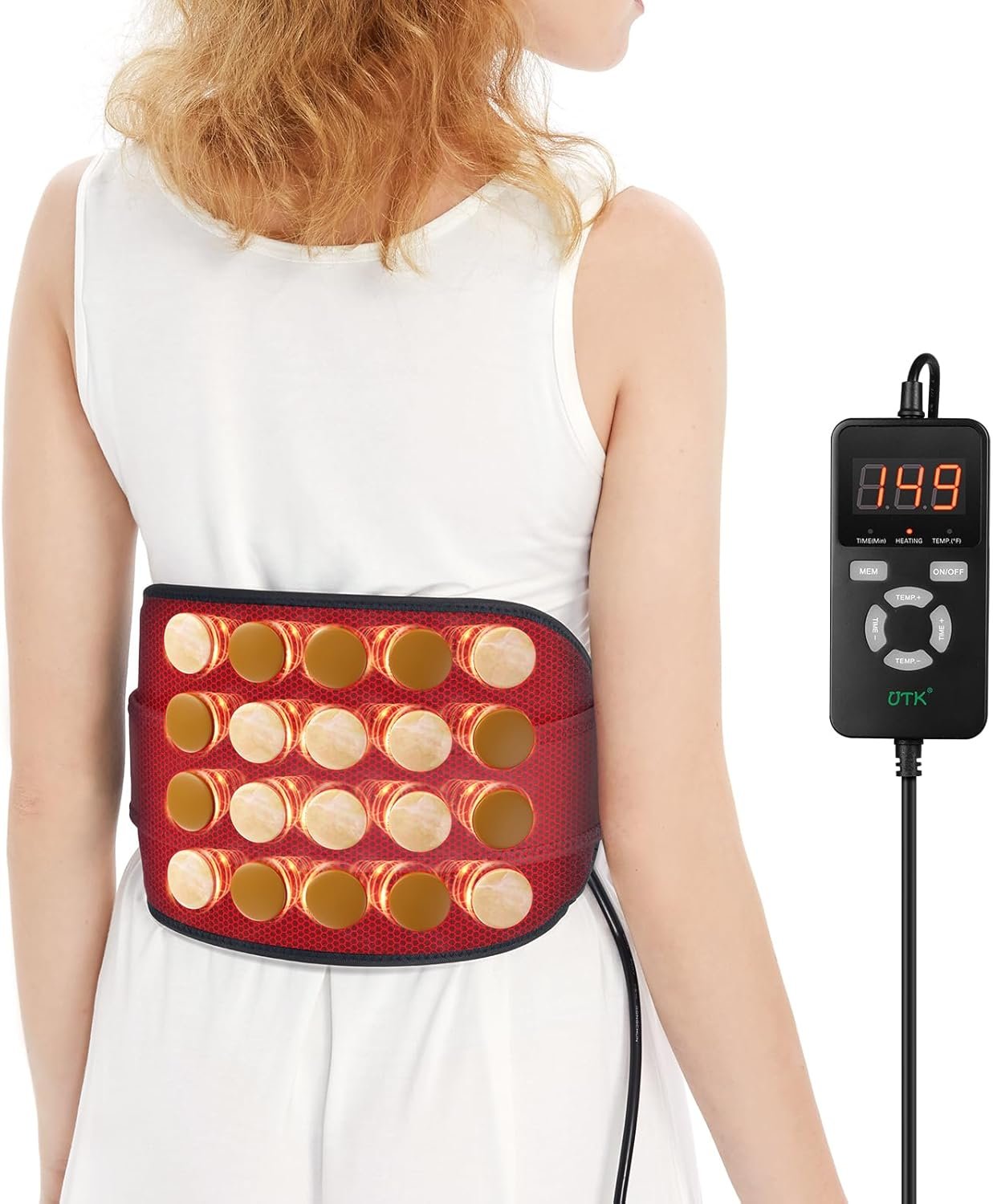 UTK Far Infrared Heating Pad for Back Pain Relief, Hot Enough, Gift for Women Men, Heating Pads for Lower Back, 16 Timers Auto-Off, 20 Natural Jade, 35-55″ Adjustable Size