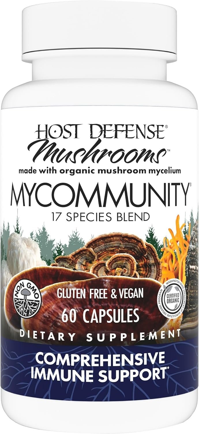 Host Defense MyCommunity Capsules – 17 Species Blend Mushroom Supplement for Immune Support – Herbal Aid with Lion’s Mane, Reishi. Chaga, Cordyceps, Turkey Tail & More – 60 Capsules (30 Servings)
