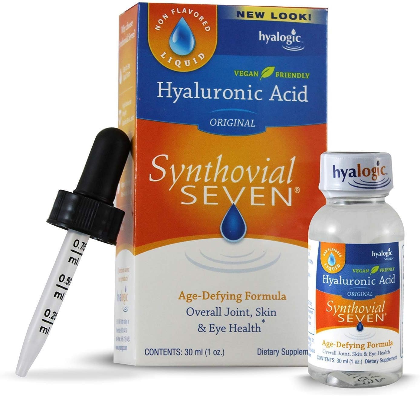 Hyalogic Synthovial Seven Liquid Hyaluronic Acid – Vegan Oral Joint & Skin Supplement, High Molecular Weight, Pure Hydration Support Supplements, 1 oz (2 Pack)