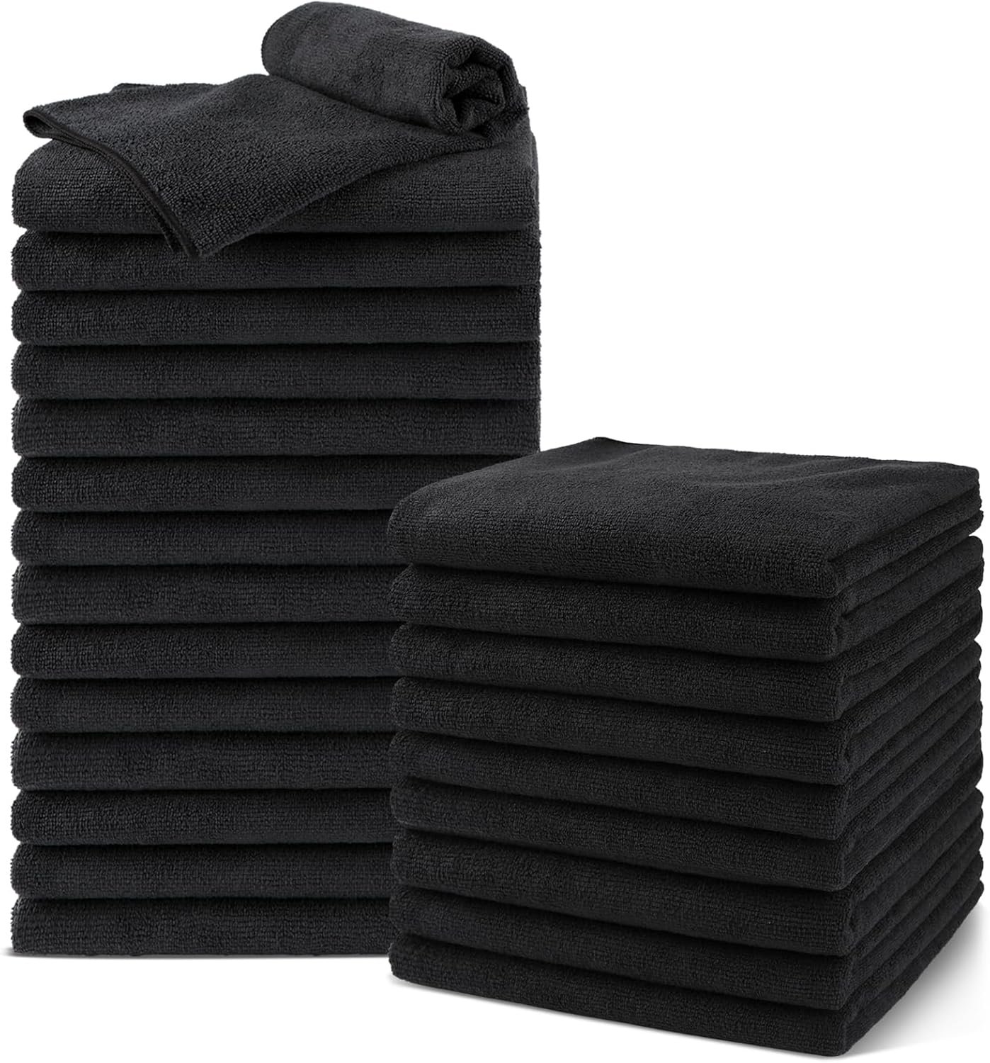 UNIMADE Salon Towels 24 Pack, Microfiber Barber Towels Bulk, (16×29 inches) Hair-Drying Cloth Super Soft Black Hand Cloth for Gym, Bath, Spa Use and Home Beauty Care(Not Bleach Proof)