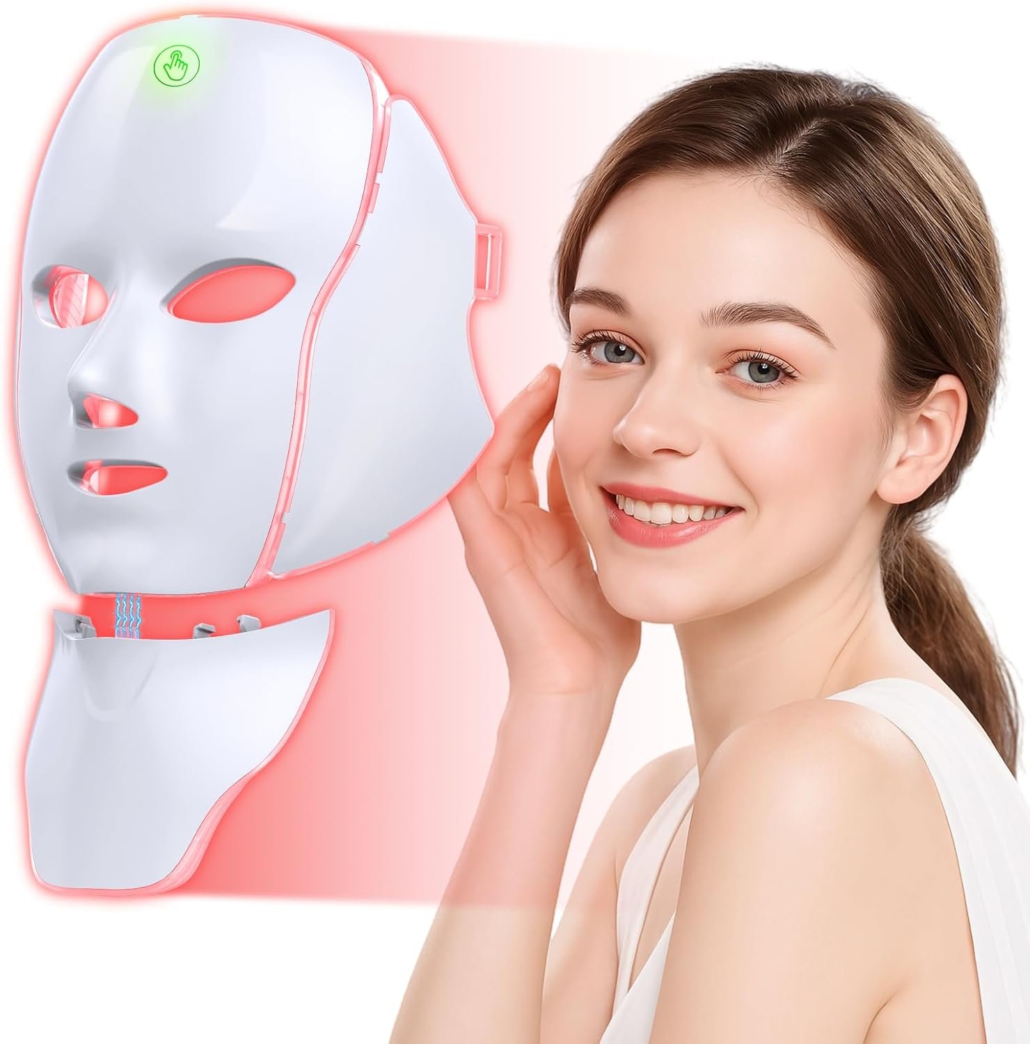 Red Light Therapy Mask for Face,7 Custom Modes with Infrared，Cordless LED Face Mask & Neck Mask,Portable USB C Rechargeable for Home Use Working Travel Yoga