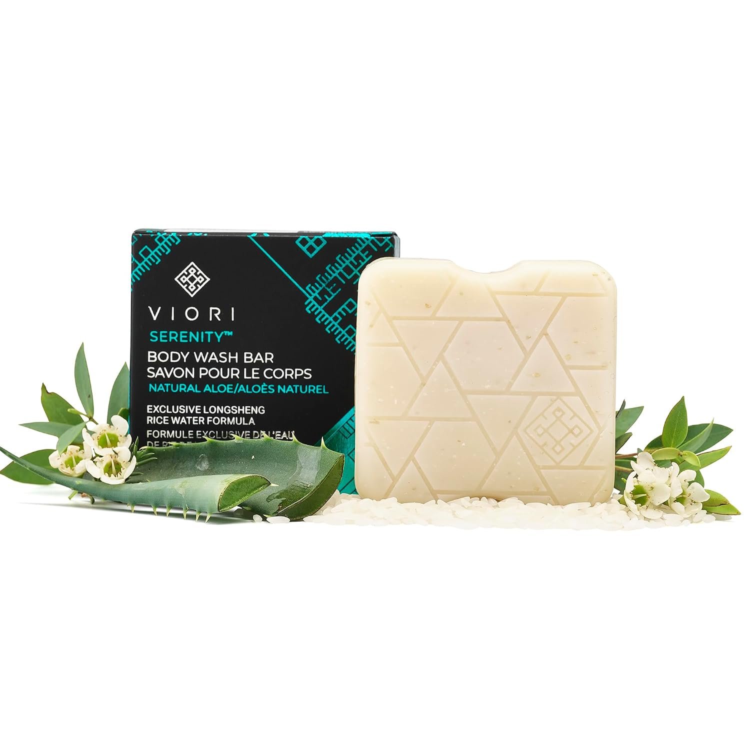 Viori Serenity Body Wash Bar -120 Gram Natural Aloe Scent – Body Soap Bar with Handcrafted with Longsheng Rice Water & Natural Ingredients – Sulfate-free, Paraben-free, 100% Vegan, Zero-Waste