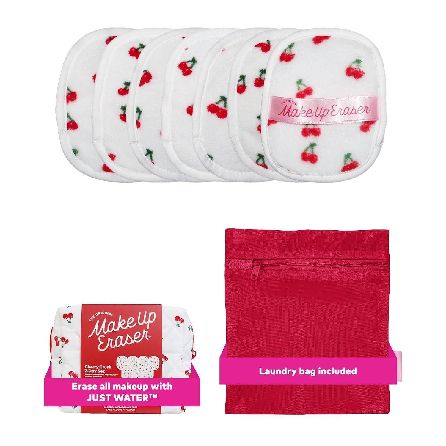 The Original MakeUp Eraser 7-Day Set, Erase All Makeup With Just Water, Including Waterproof Mascara, Eyeliner, Foundation, Lipstick, Sunscreen, and More! Cherry Crush, 7ct