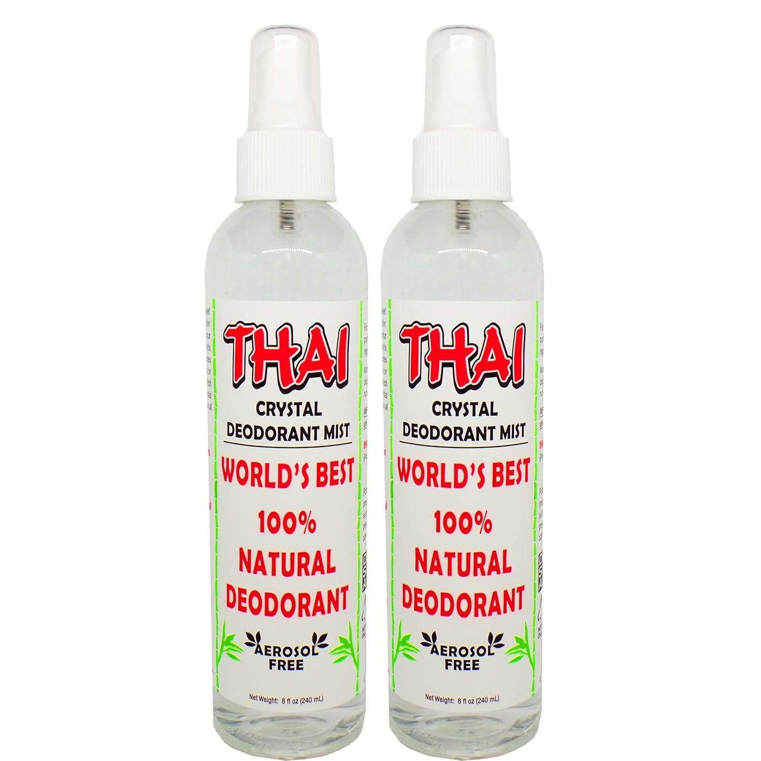 Thai Deodorant Stone Crystal Mist Natural Deodorant Spray 8 oz. Bundle, Pack of 2