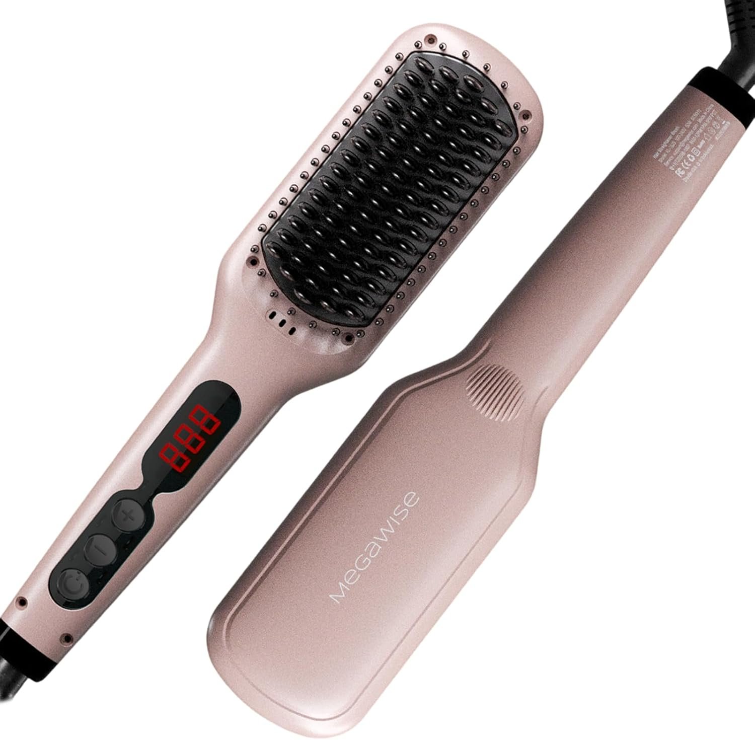 MegaWise Hair Straightener Brush KL1025-2-in-1 Ionic Hair Straightening & Detangling Brush with Adjustable Temperature, Anti-Scald Technology, and Auto Shut-Off – Ideal for All Hair Types