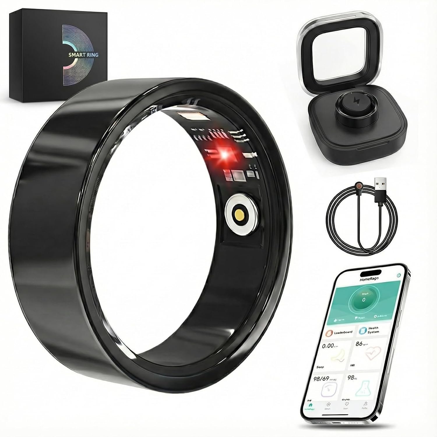 Luxelle Smart Ring Fitness Tracker with Sleep Monitor, Heart Rate, Blood Oxygen, Blood Pressure, Step Counter, 128 Sports Modes, IP68 Waterproof, Magnetic Charging, Compatible with iOS & Android