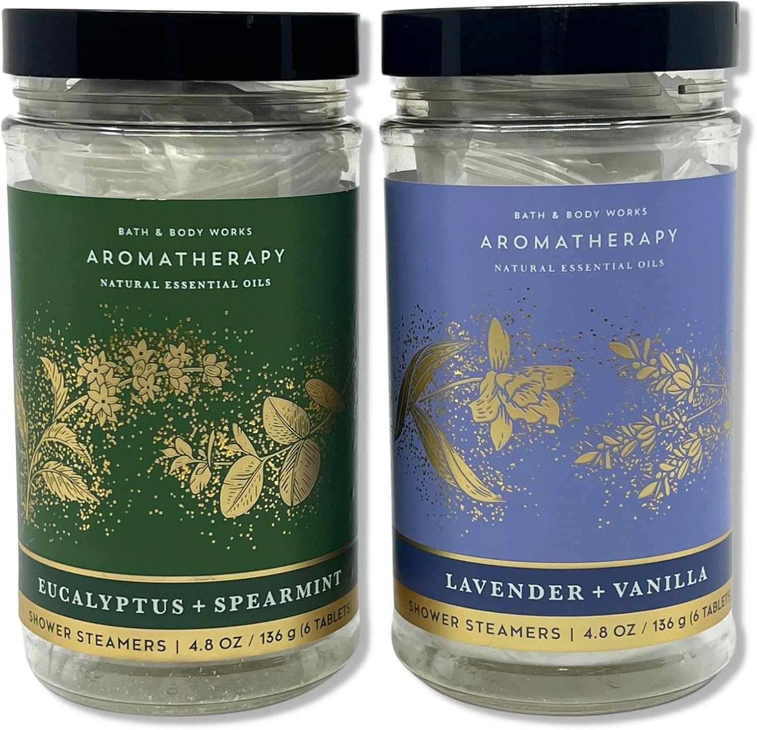 Bath & Body Works – Aromatherapy – Shower Steamers, 6 Tablets Each – 2 Pack Bundle – Lavender Vanilla and Eucalyptus Spearmint