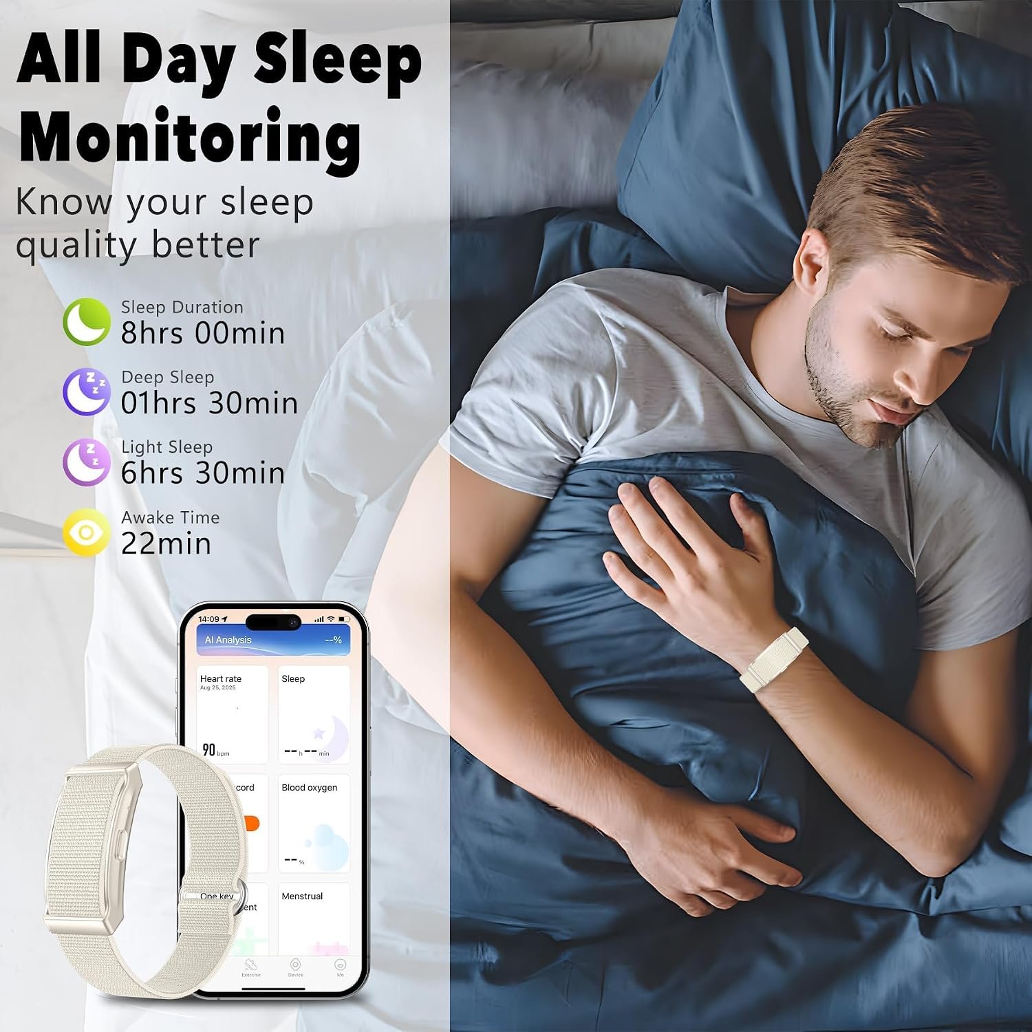 Health Bracelet, Smart Fitness Tracke for Men Women, 24H Sleep Tracker, Continuous Heart Rate Blood Pressure Stress Monitor, 120 Sport Modes with Free App for Android iPhone, 2 Pack Bands