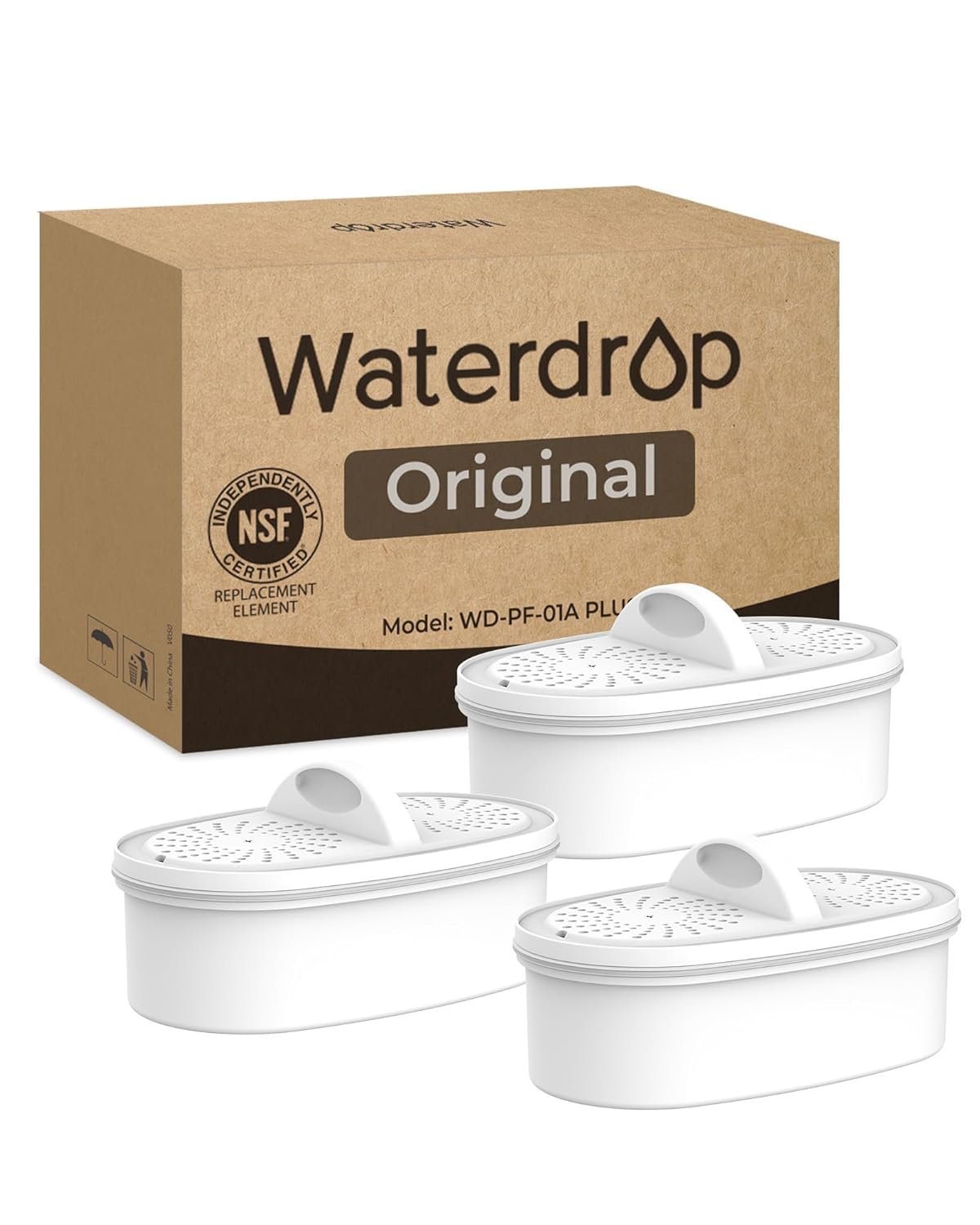 [Original] Waterdrop PF-01A Water Filter Replacement for Waterdrop Pitcher Filtration System, Reduces Lead, PFAS, PFOA/PFOS, Chlorine, Last Up to 3 Months or 200 Gallons, 3 Pack