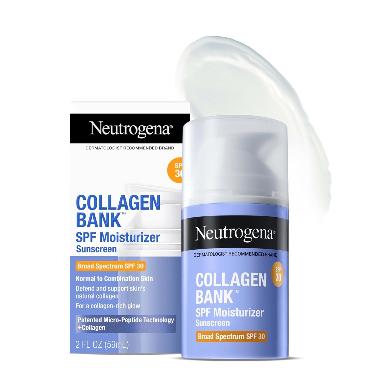 Neutrogena Collagen Bank SPF Moisturizer with SPF 30 Broad Spectrum Anti-Aging Face Collagen Cream Micro-Peptides No White Cast + Travel Size Hydro Boost Hydrating Gel Cleanser, 2 fl oz / 0.5 fl oz