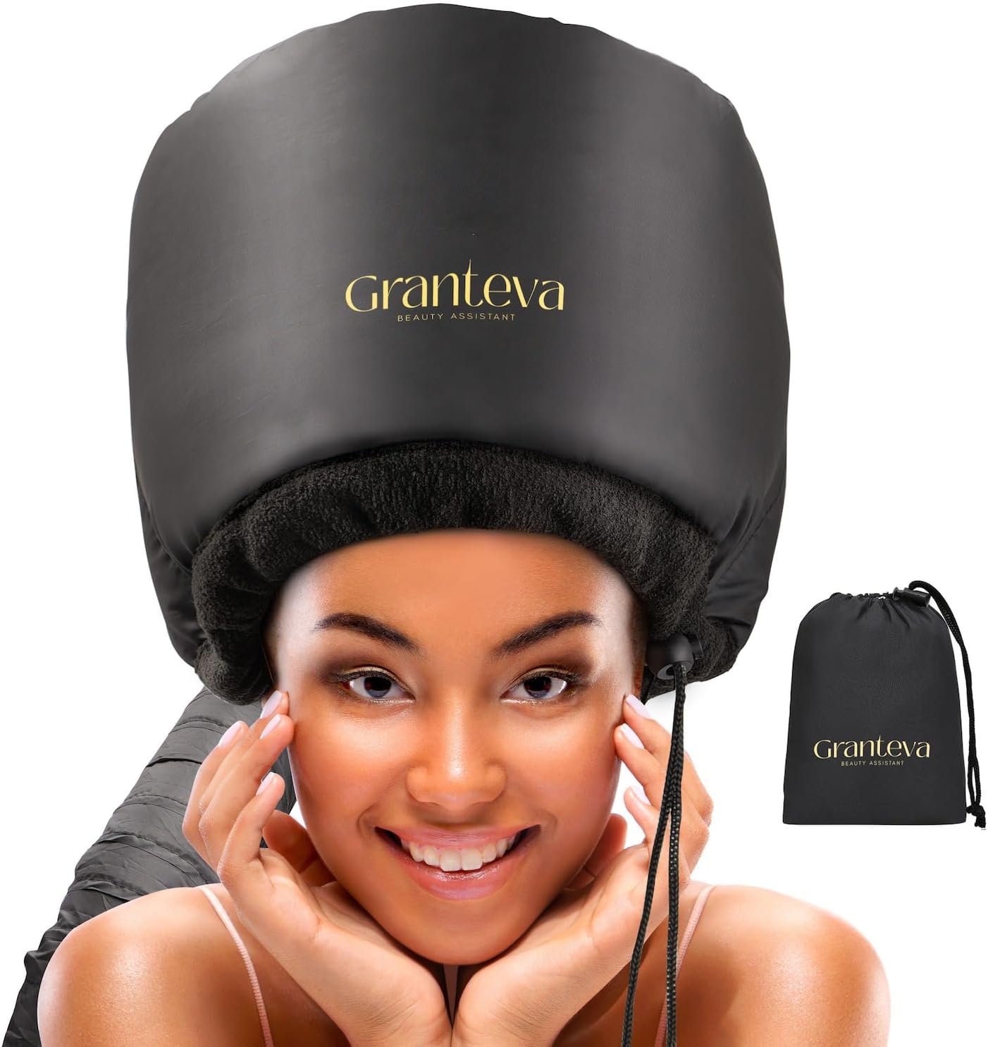 Hooded Hair Dryer Attachment w/A Headband Integrated That Reduces Heat Around Ears & Neck – Hair Dryer Hooded Diffuser Cap for Curly, Speeds Up Drying Time, Deep Conditioning At Home – Portable, Large