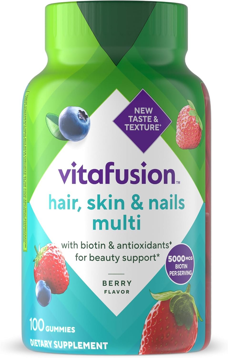 Vitafusion Gorgeous Hair, Skin Nails Multivitamin Gummy Vitamins, plus Biotin and Antioxidant vitamins CE, Raspberry Flavor, 100ct (33 day supply), from America’s Number One Gummy Vitamin Brand