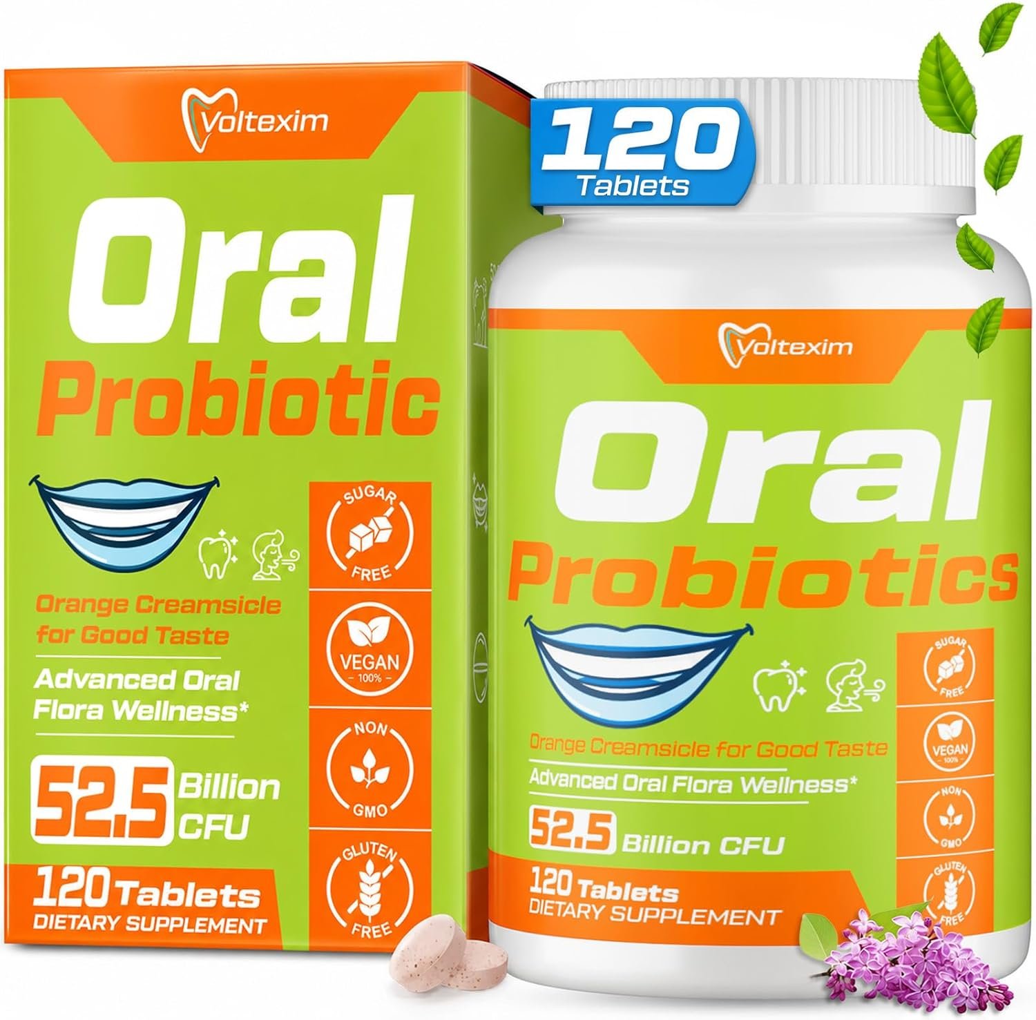 Oral Probiotics for Bad Breath Treatment for Adults, 52.5 Billion CFU Dental Probiotic with Lactobacillus Reuteri for Teeth and Gum Repair for Receding Gums, Fresh Breath, Dry Mouth – 120 Lozenges