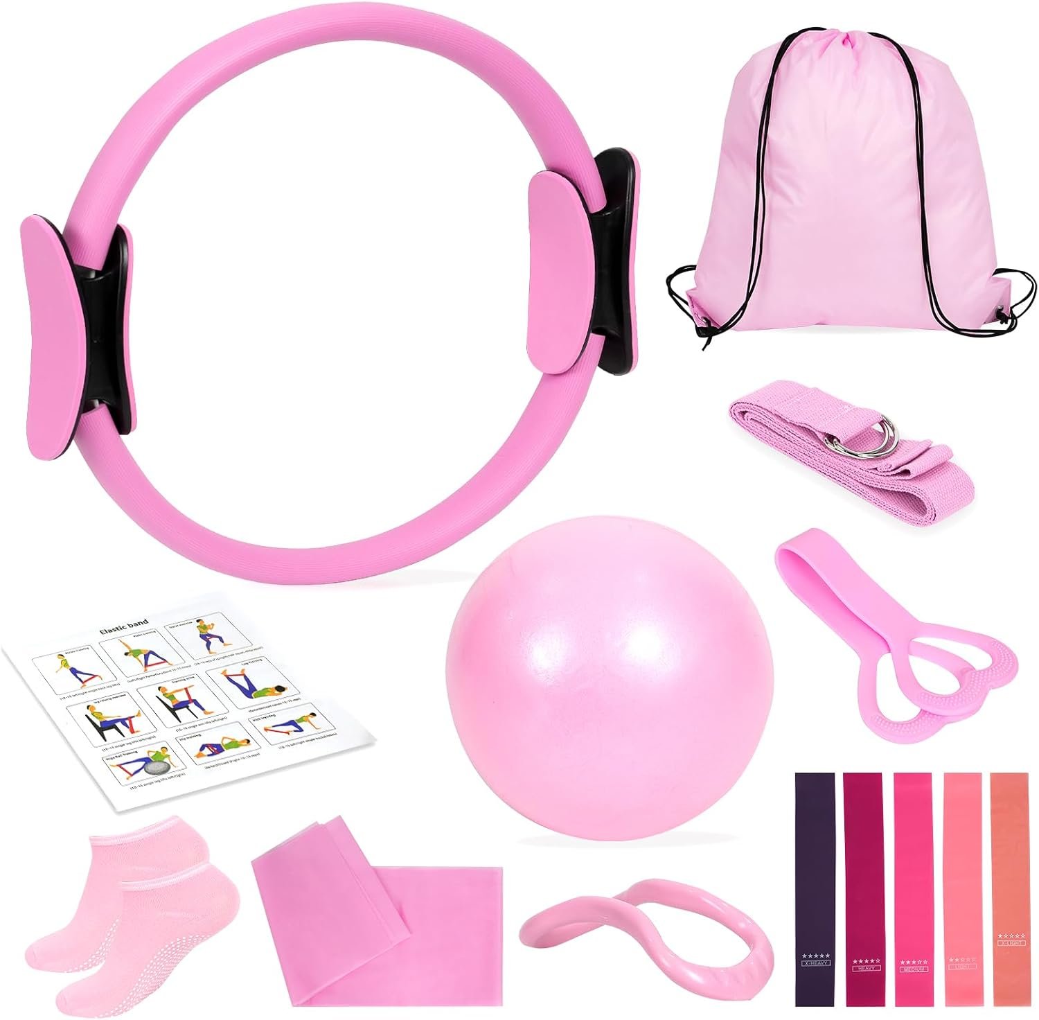 Home Pilates Essentials Kit for Women, Pilates Kit for Home Workouts, Pilates Equipment with Figure 8 Resistance Band, 14″ Magic Circle, Yoga Ring, Pilates Accessories Set for Starter Workout