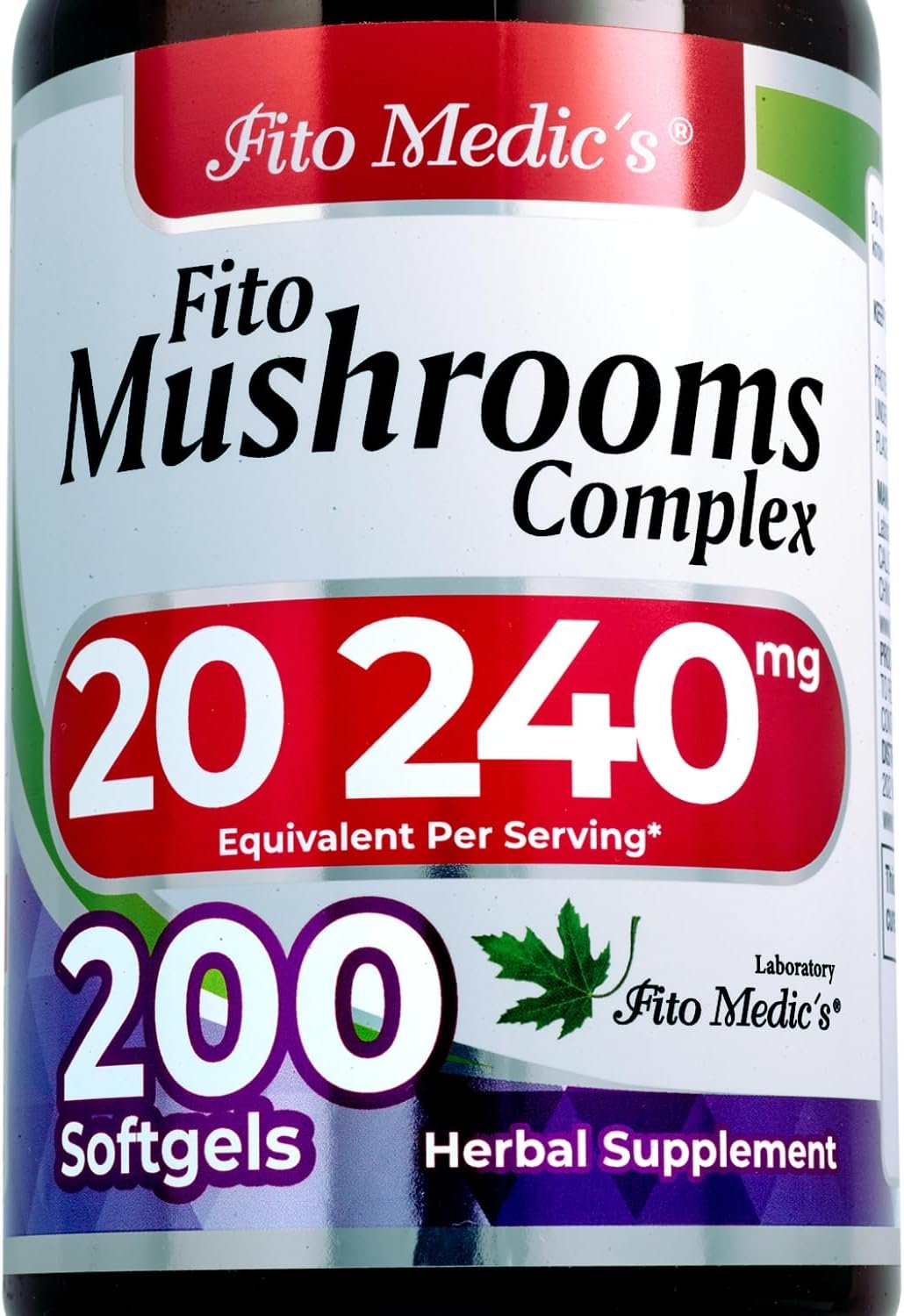 FITO MEDIC’S Lab Mushroom Complex Supplement, 18 Species Blend, 200 Softgels